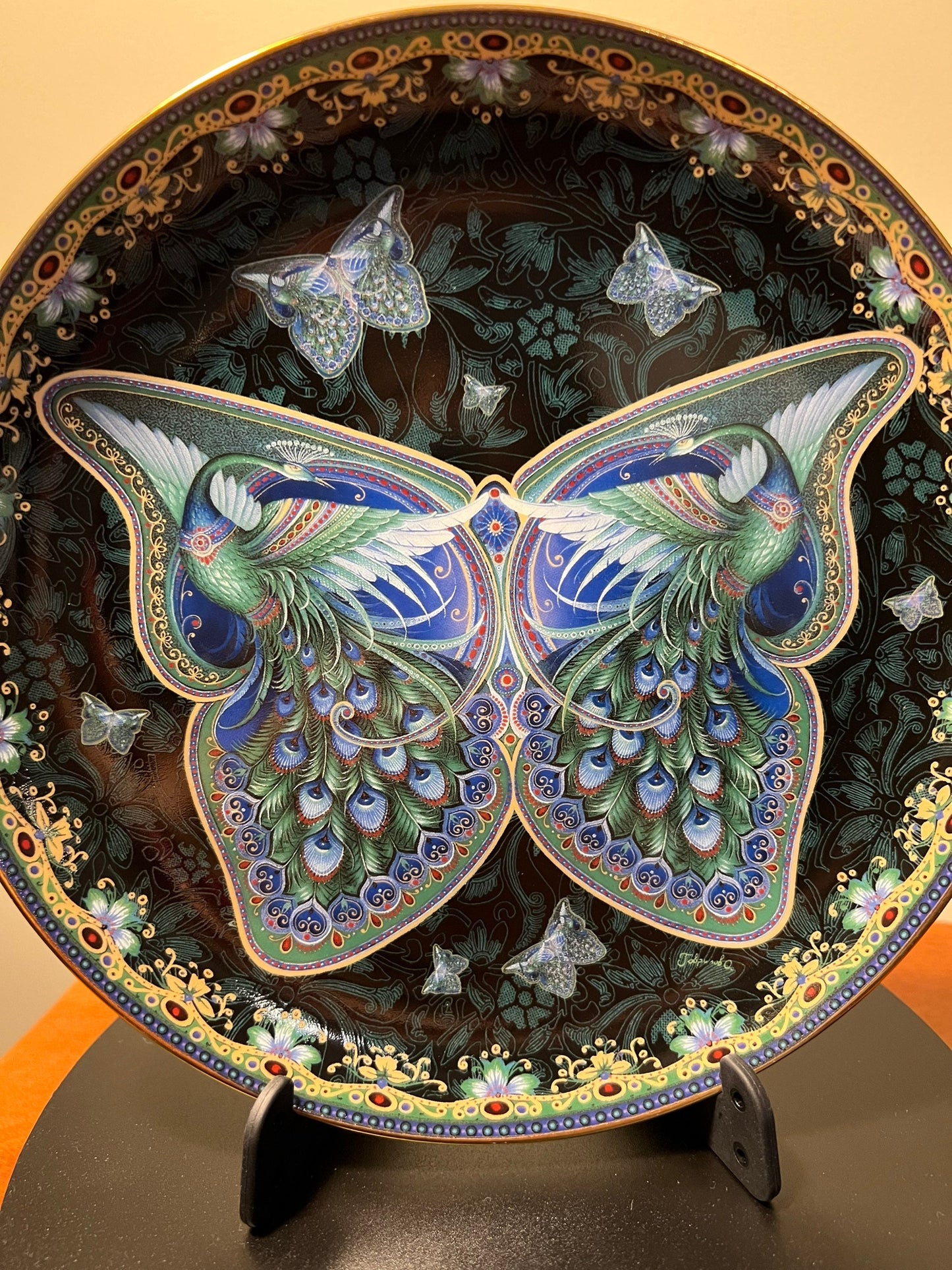Vintage Jade Treasures Enchanted Wings limited edition by Oleg Gavrilov Bradford Exchange Plate No. 1508 A Plate Wall Hanging peacock