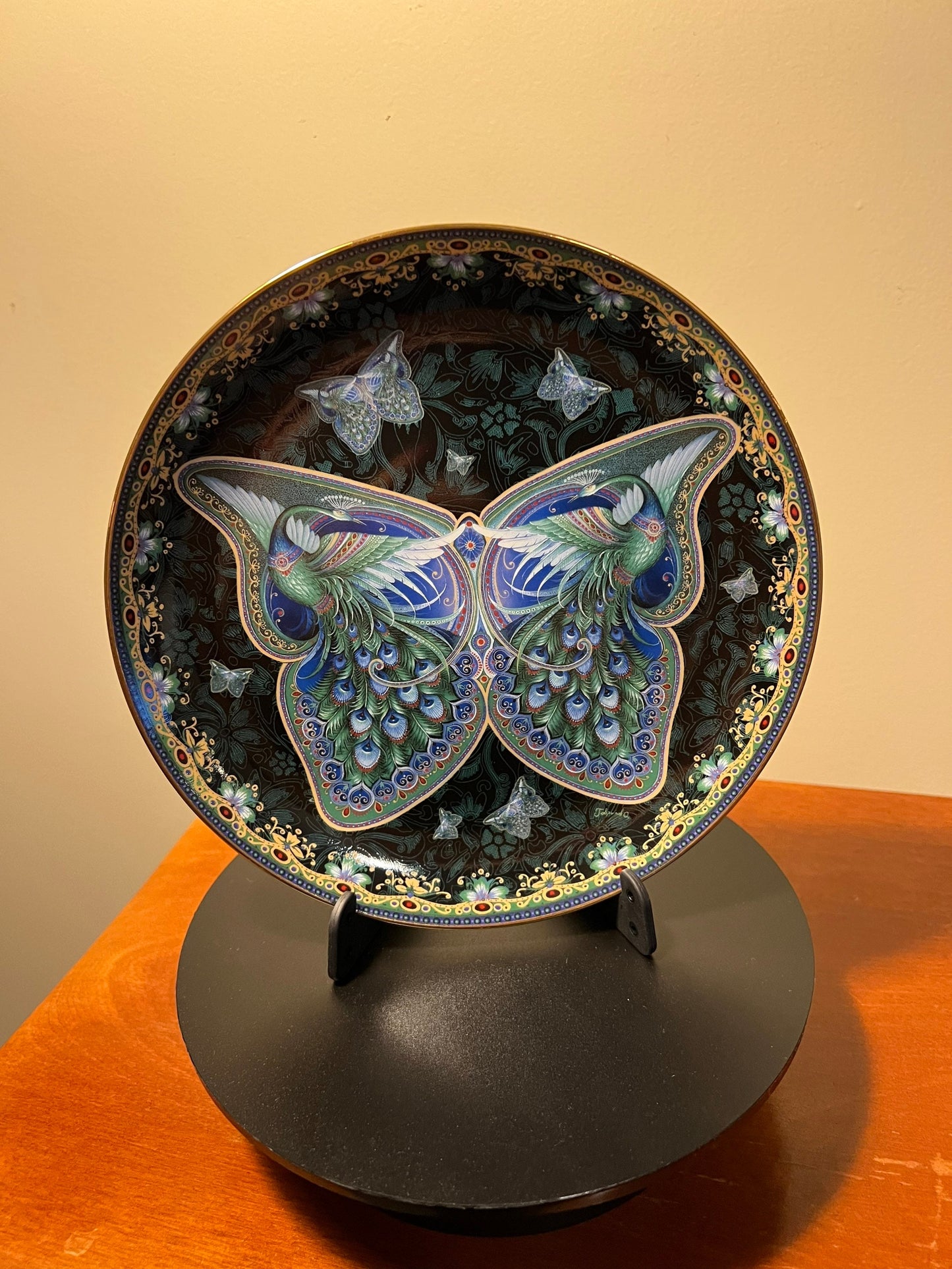 Vintage Jade Treasures Enchanted Wings limited edition by Oleg Gavrilov Bradford Exchange Plate No. 1508 A Plate Wall Hanging peacock