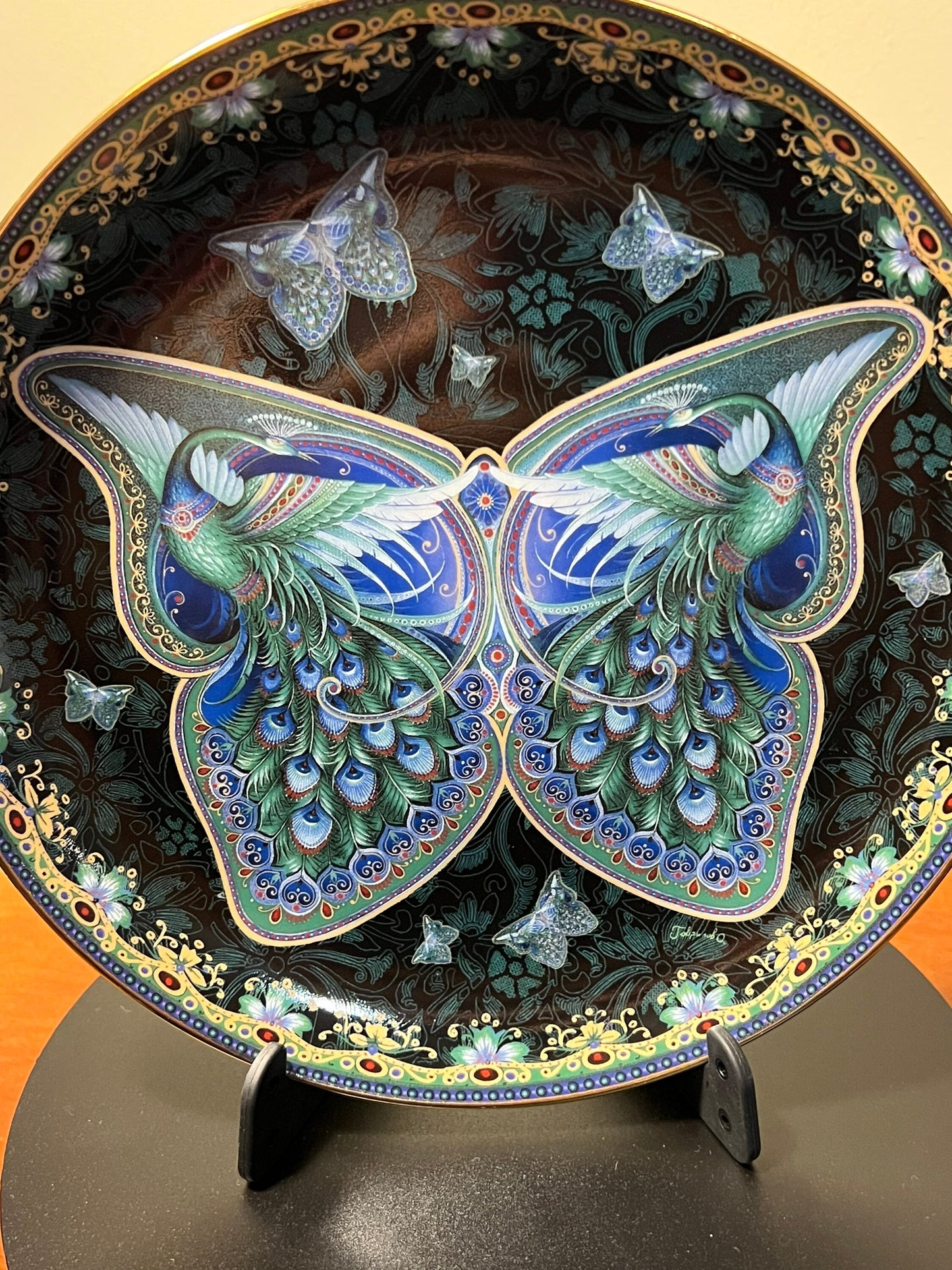 Vintage Ruby Radiance Enchanted Wings limited edition by Oleg Gavrilov Bradford Exchange Plate No. 1186 A Plate Wall Hanging peacock