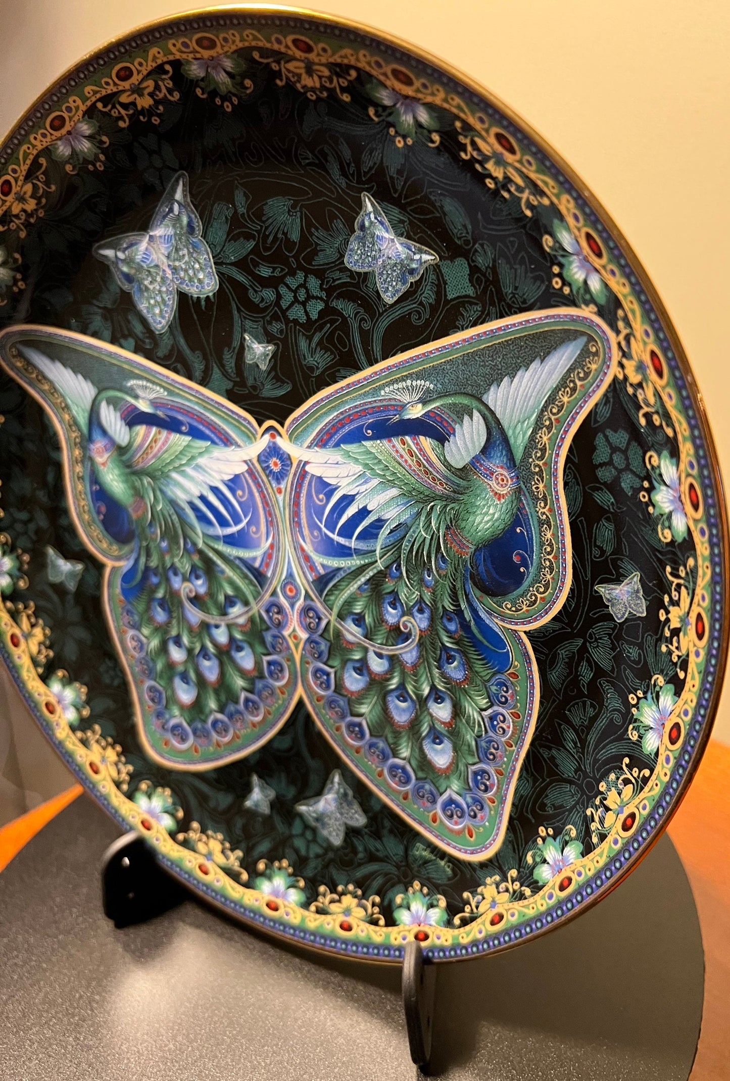 Vintage Jade Treasures Enchanted Wings limited edition by Oleg Gavrilov Bradford Exchange Plate No. 1508 A Plate Wall Hanging peacock