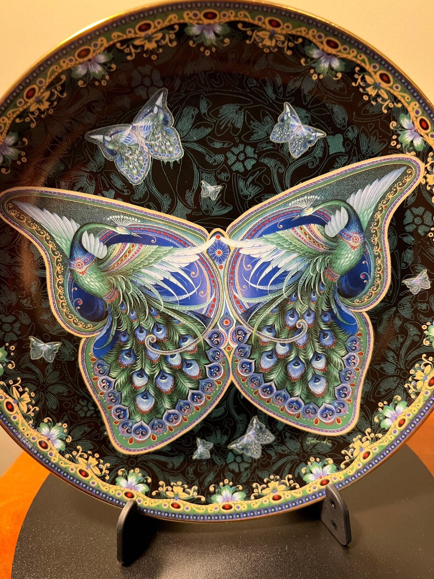 Vintage Jade Treasures Enchanted Wings limited edition by Oleg Gavrilov Bradford Exchange Plate No. 1508 A Plate Wall Hanging peacock