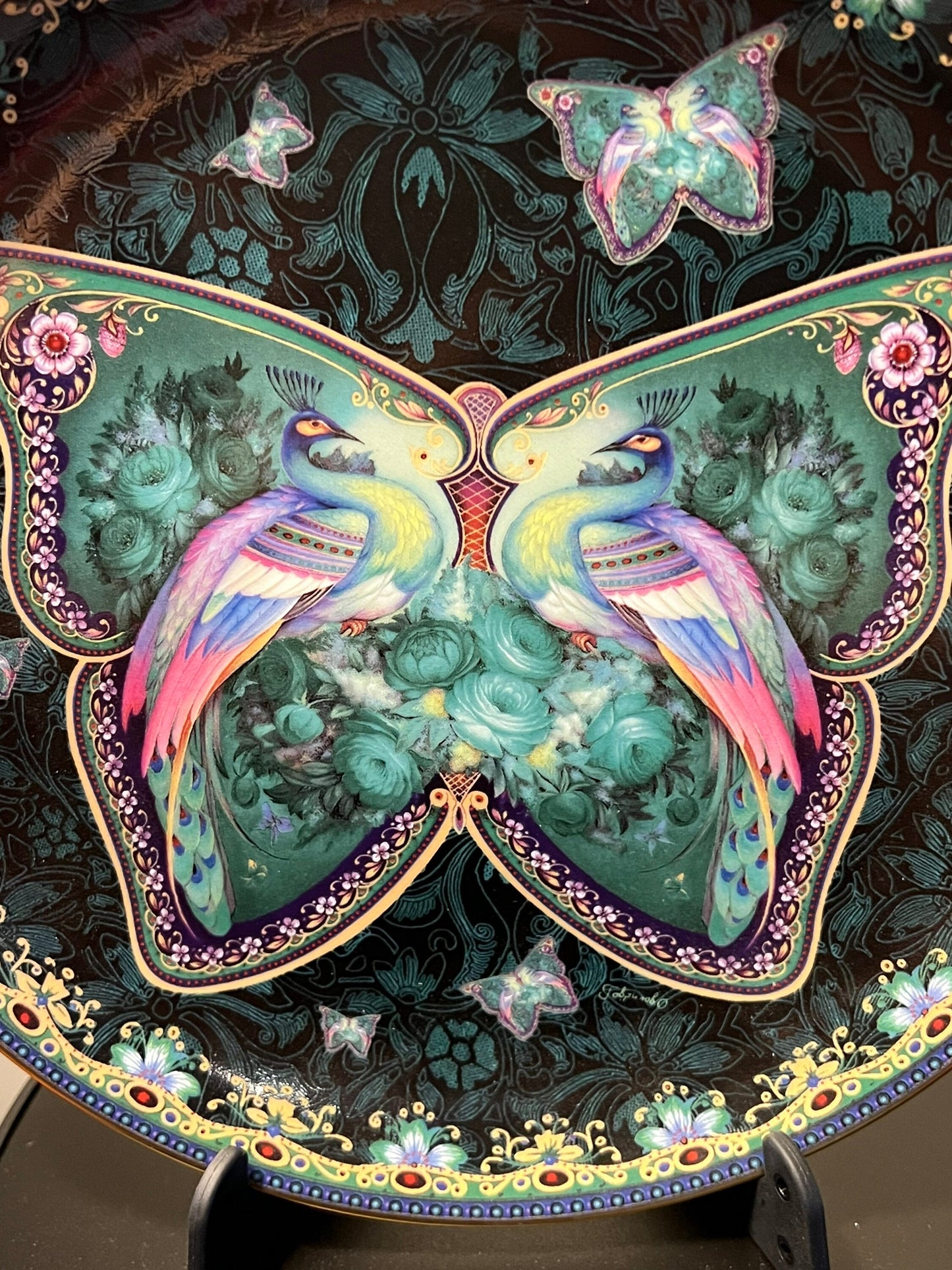 Vintage Jade Treasures Enchanted Wings limited edition by Oleg Gavrilov Bradford Exchange Plate No. 1508 A Plate Wall Hanging peacock