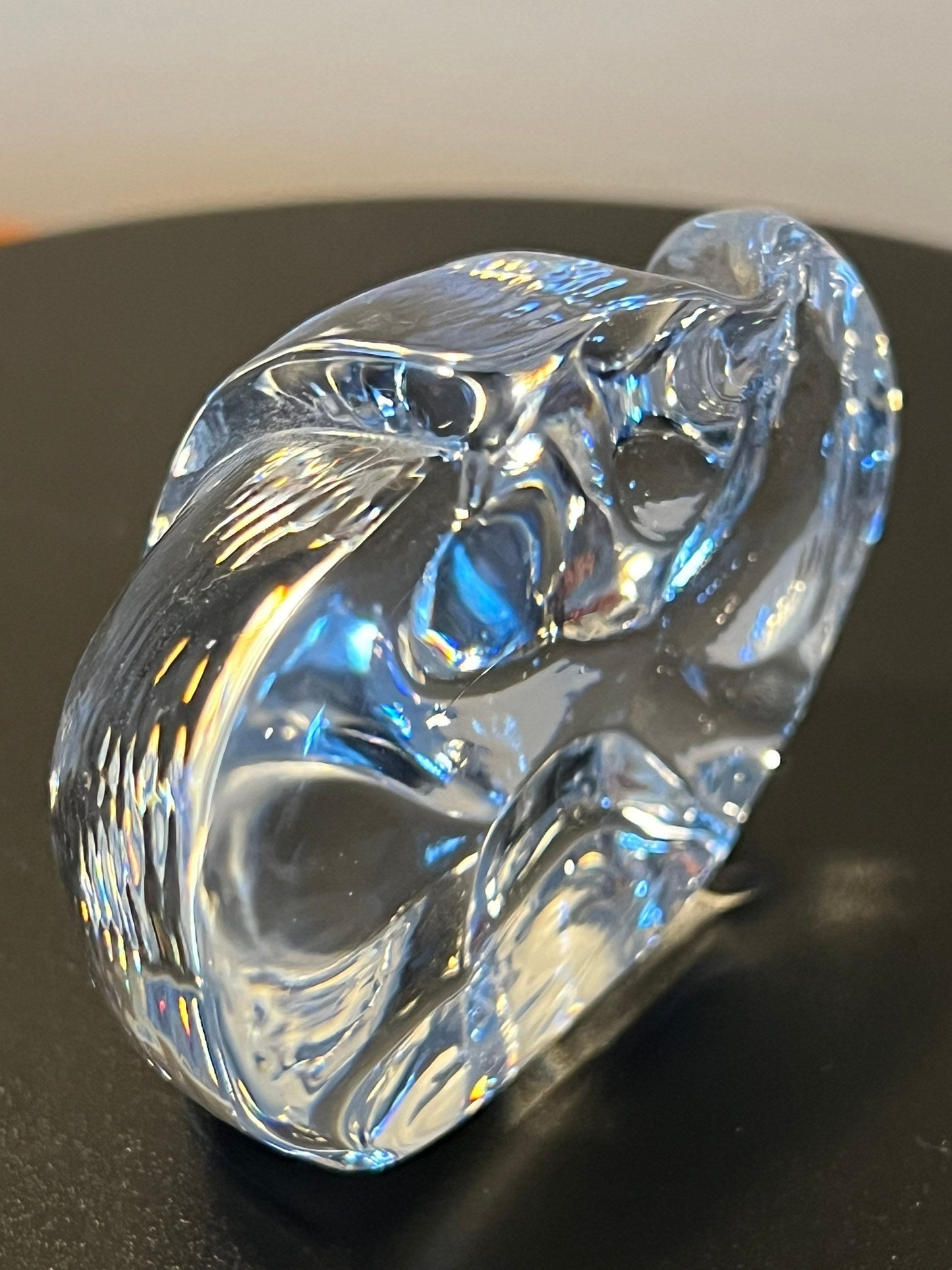 Vintage Glass Elephant Trunk Up Sculpture Art Glass Figurine elephantsartwork signed crystal cut glass Lover Antiques and Vintage