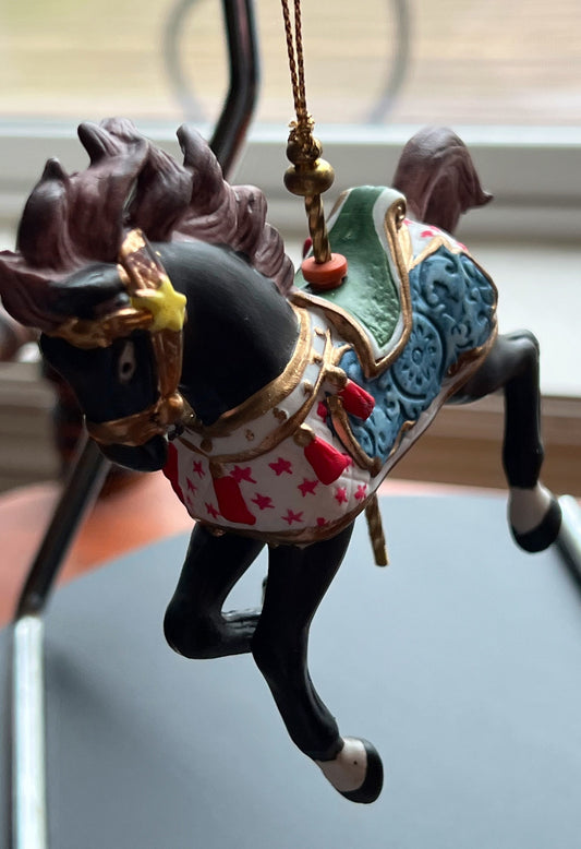Vintage Porcelain Carousel Black Horse Ornament Christmas Gift Holiday Ornaments
