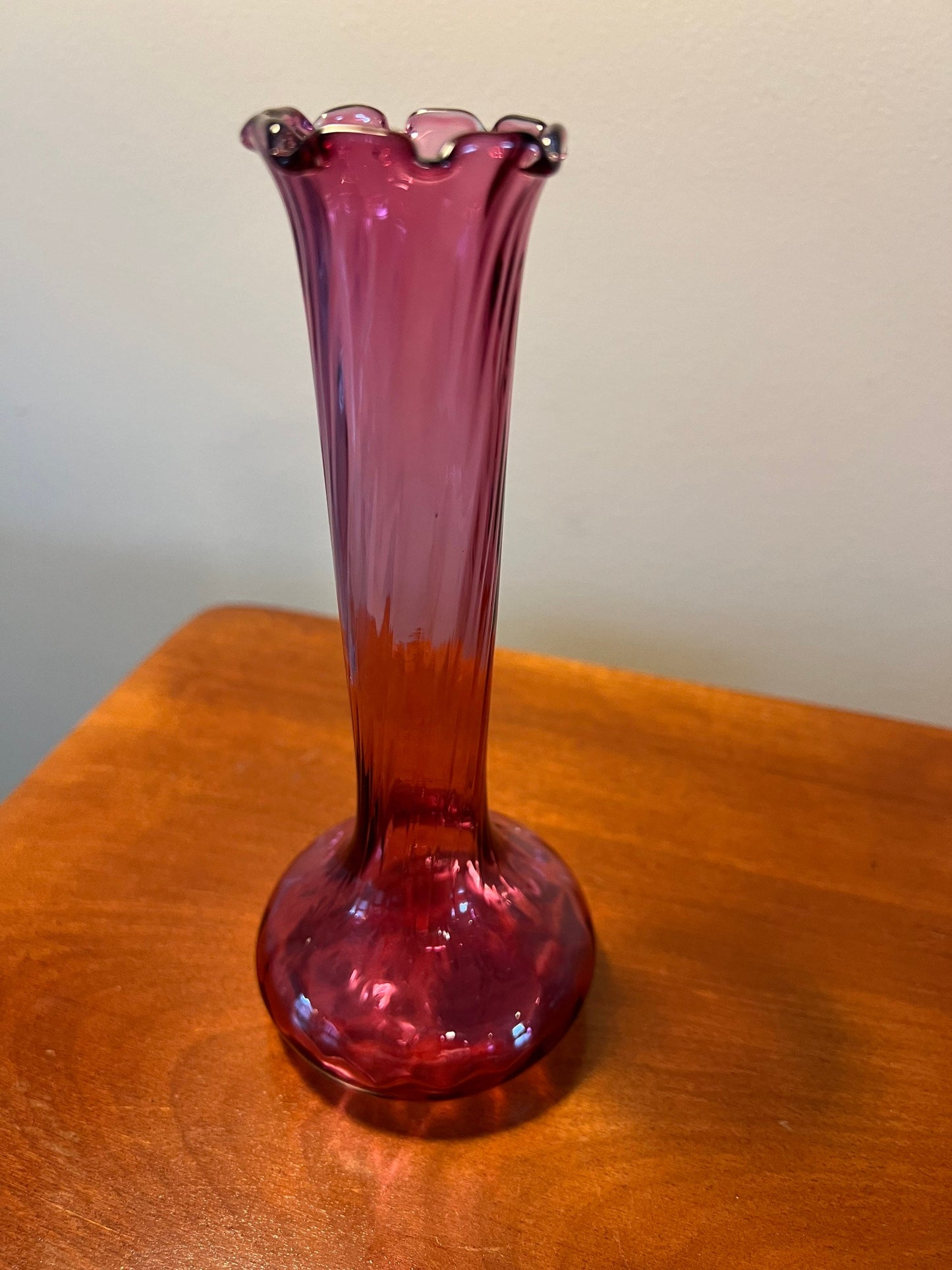 Vintage Fenton Cranberry Tall Glass Vase Pink Art Glass Bottle Container Pilgrim Great Gift Lover Antiques and Vintage