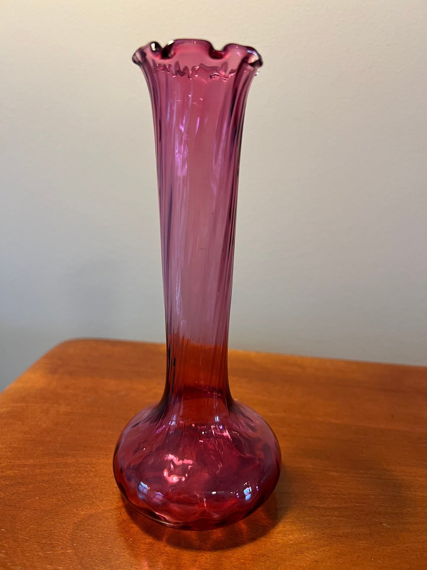 Vintage Fenton Cranberry Tall Glass Vase Pink Art Glass Bottle Container Pilgrim Great Gift Lover Antiques and Vintage
