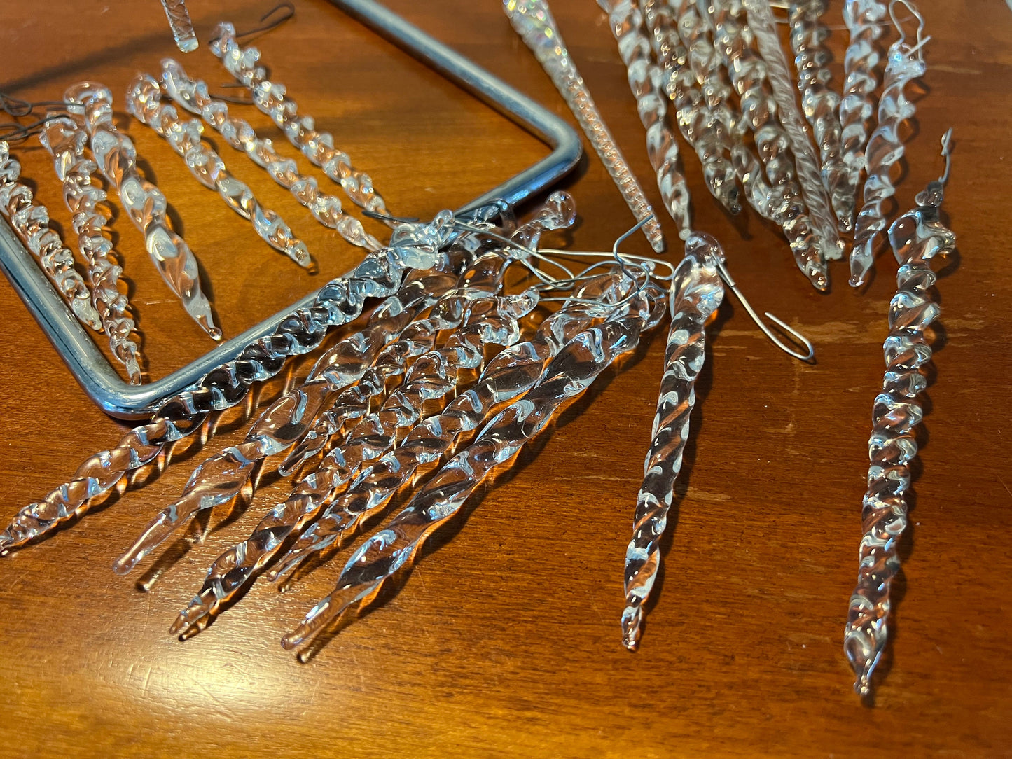 Vintage Crystal Glass Art Icicles Set of 5 Icicle Christmas Ornament Iridescent Crystal Glass Art Glass Icicles Lover Antiques and Vintage