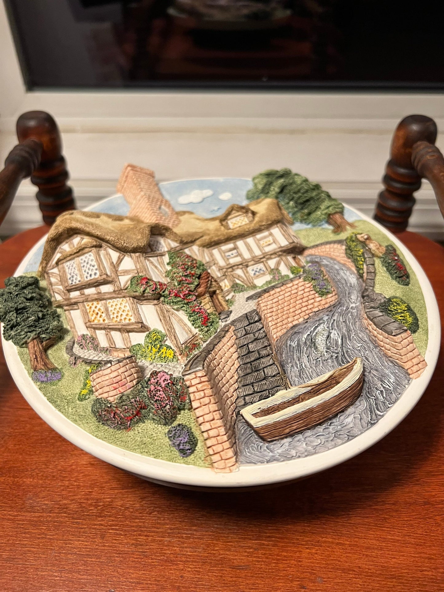Vintage David Winter Cottages on the Riverbank Collectors Guild Wall Plate handmade hand painted Great Britain figures figurines