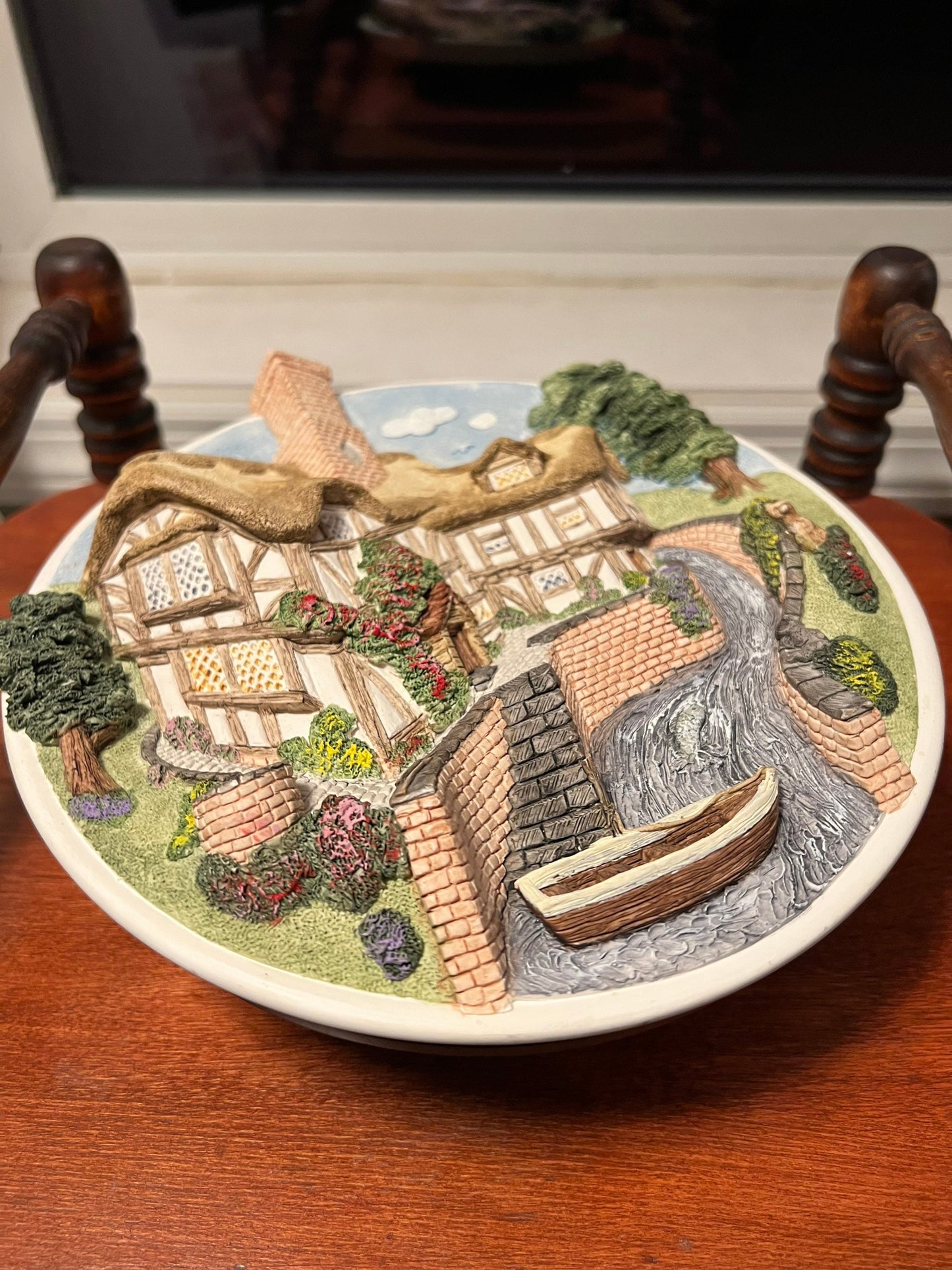 Vintage David Winter Cottages on the Riverbank Collectors Guild Wall Plate handmade hand painted Great Britain figures figurines