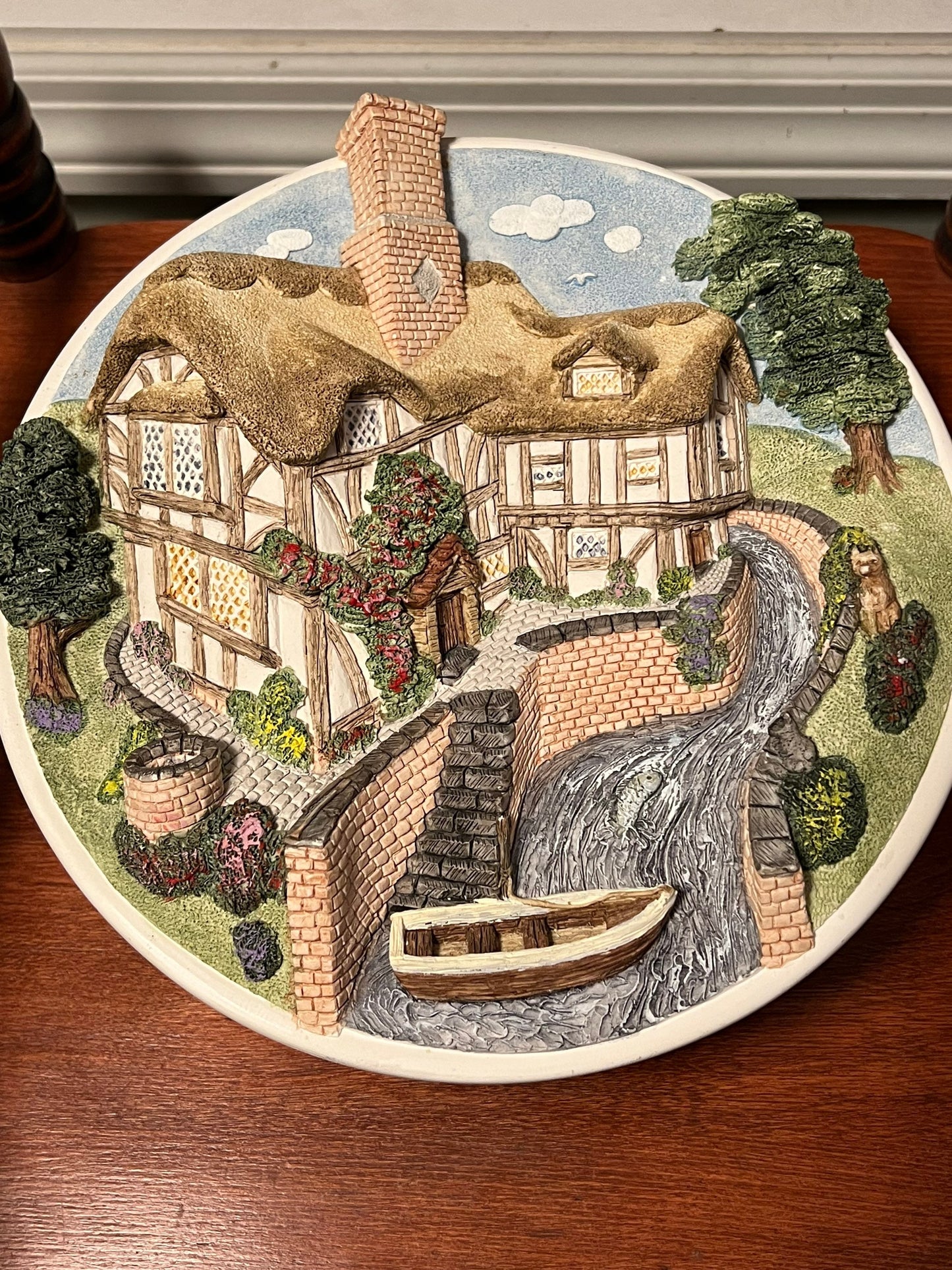 Vintage David Winter Cottages on the Riverbank Collectors Guild Wall Plate handmade hand painted Great Britain figures figurines