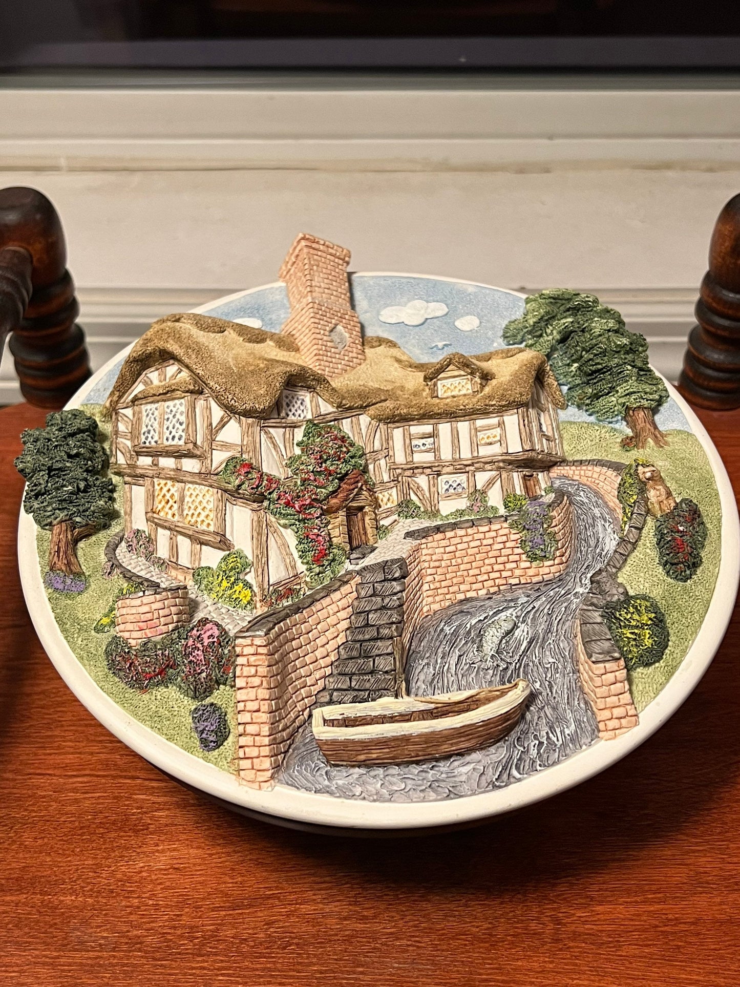 Vintage David Winter Cottages on the Riverbank Collectors Guild Wall Plate handmade hand painted Great Britain figures figurines