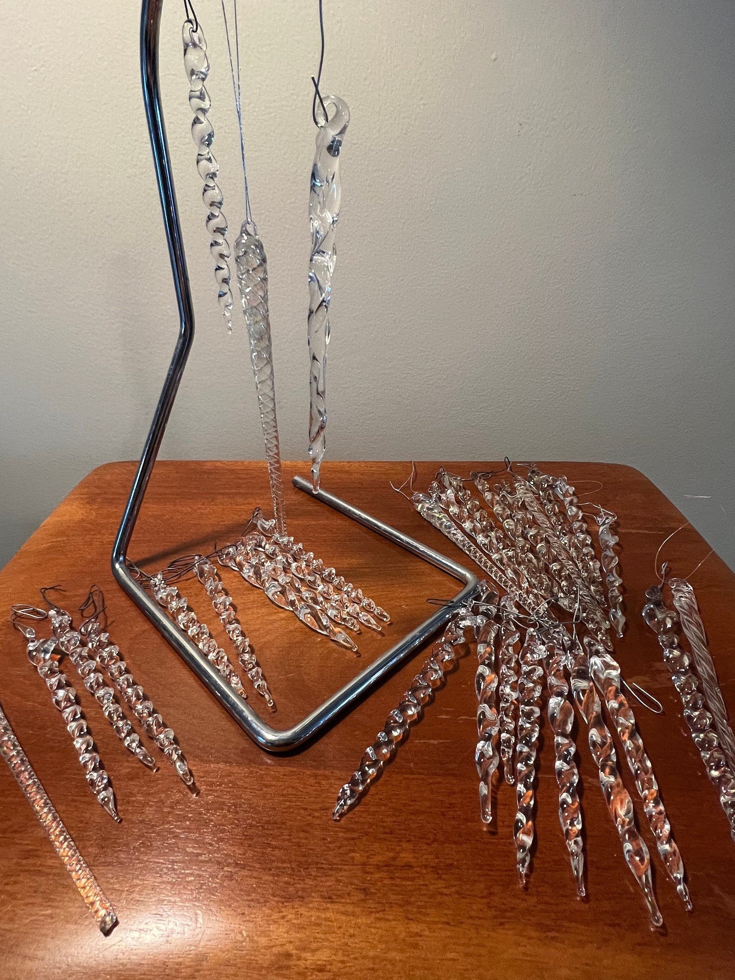 Vintage Crystal Glass Art Icicles Set of 5 Icicle Christmas Ornament Iridescent Crystal Glass Art Glass Icicles Lover Antiques and Vintage