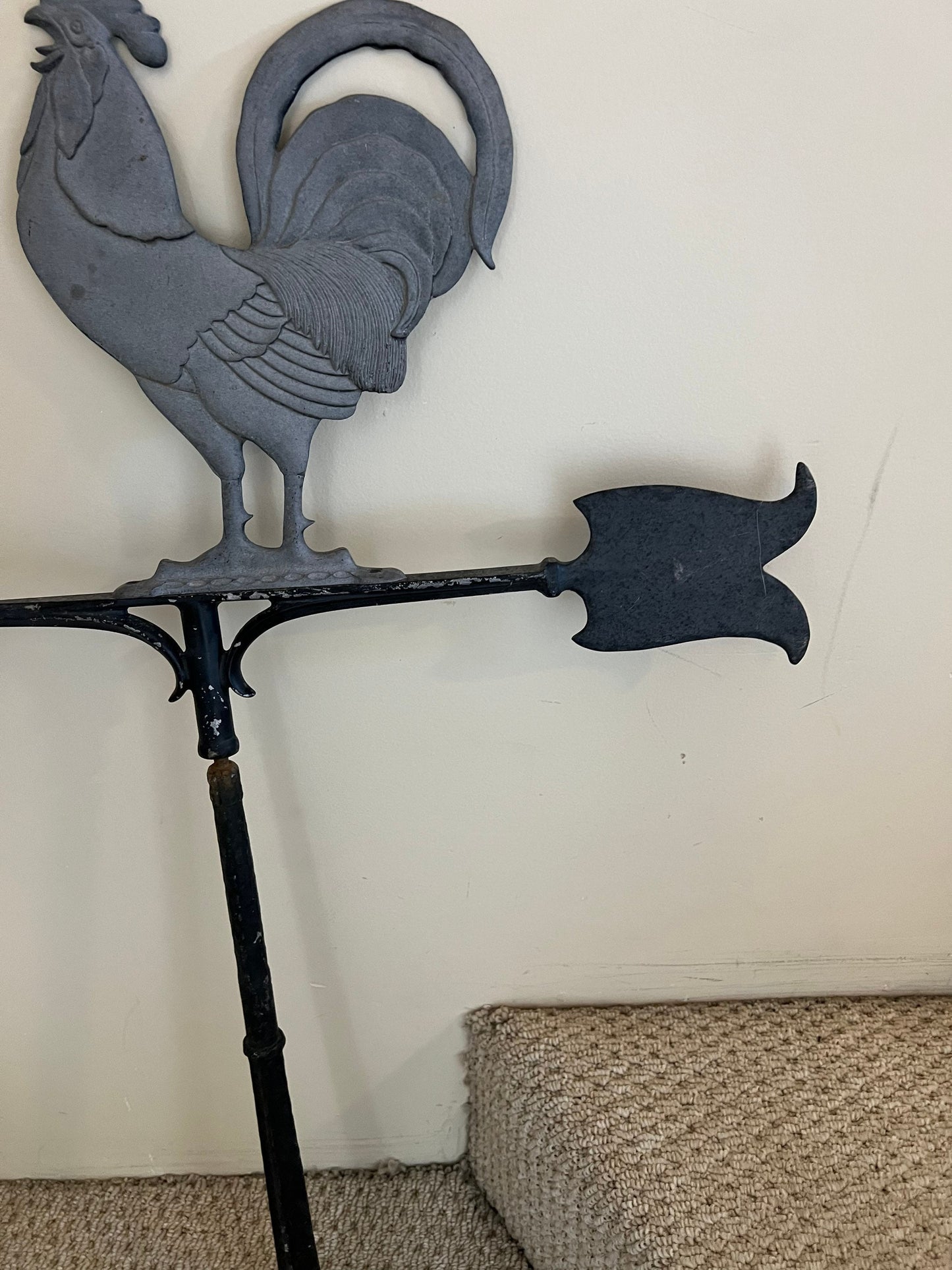 Vintage Rooster Sculpture and Stand 34” Roosters Weathervane Style Post