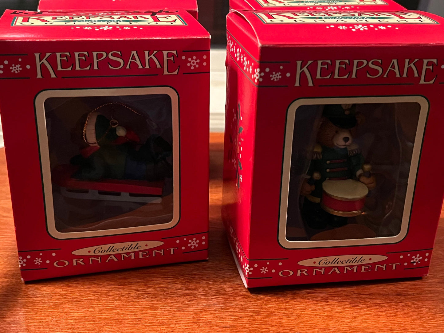 Vintage Keepsake Ornaments Collection Set of 4 Christmas Gift Holiday Ornaments Drummer Boy Sleigh New in Box