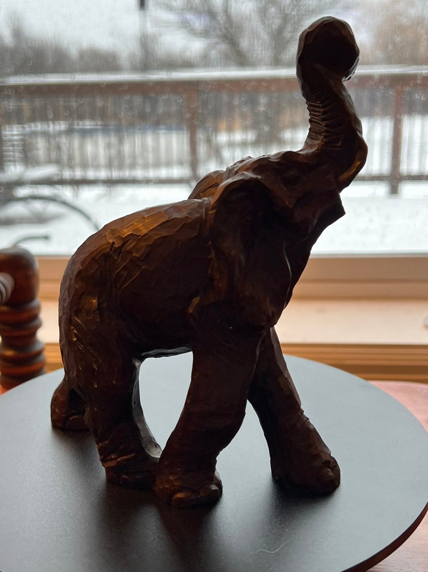 Vintage Carved Wood Elephant with its trunk up lucky elephants gifts Lover Antiques and Vintage