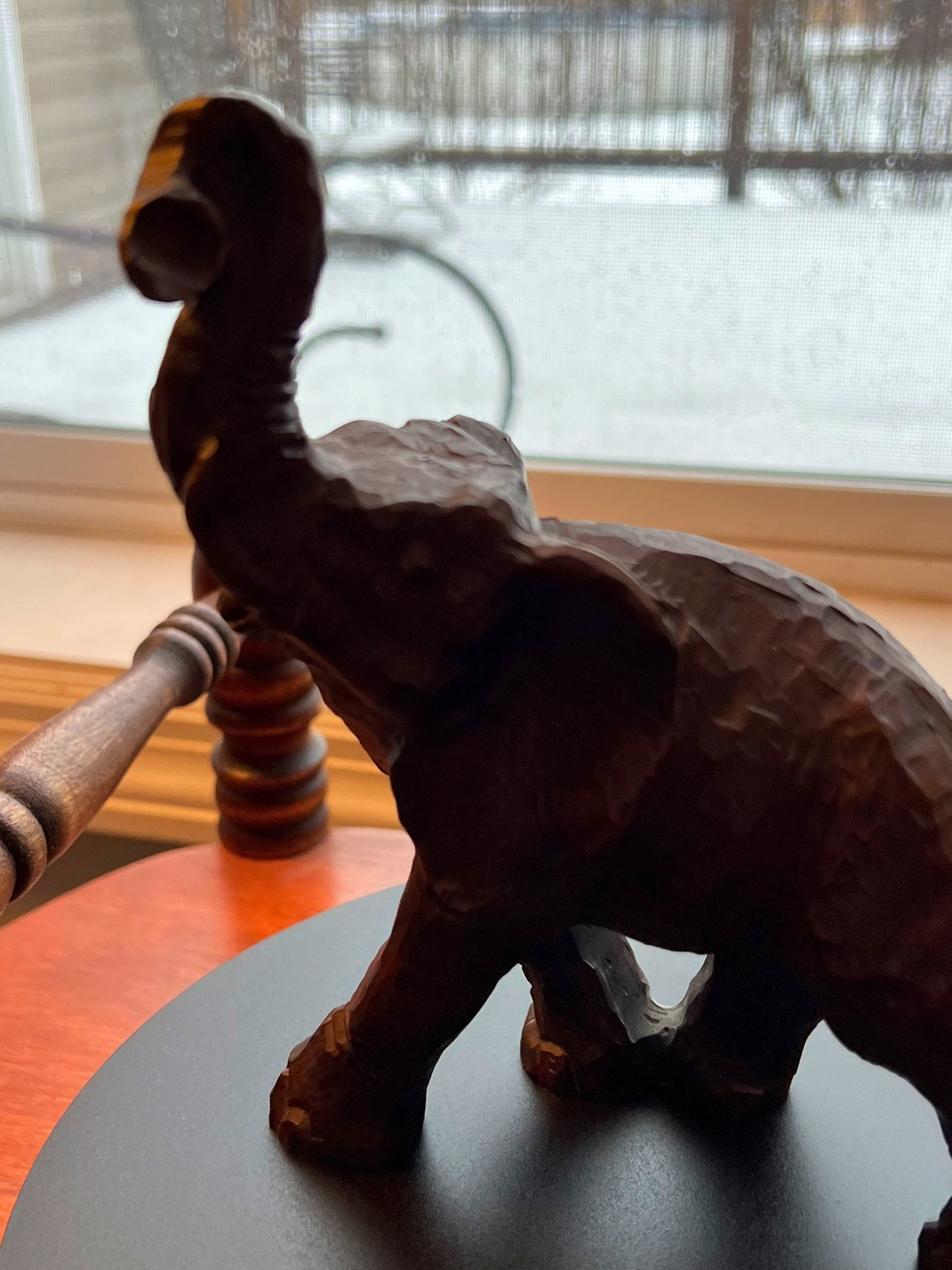 Vintage Carved Wood Elephant with its trunk up lucky elephants gifts Lover Antiques and Vintage
