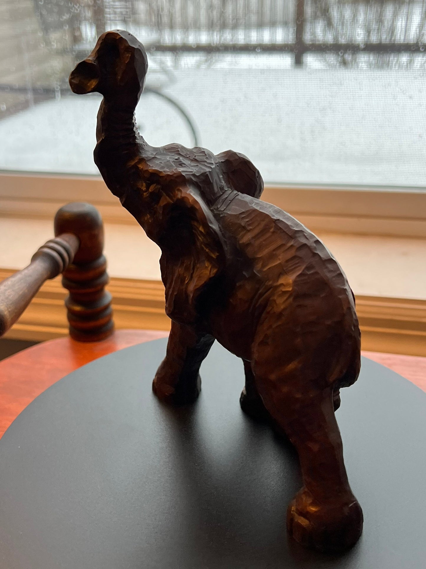 Vintage Carved Wood Elephant with its trunk up lucky elephants gifts Lover Antiques and Vintage