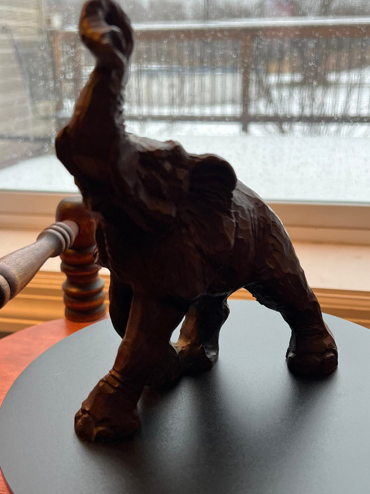 Vintage Carved Wood Elephant with its trunk up lucky elephants gifts Lover Antiques and Vintage