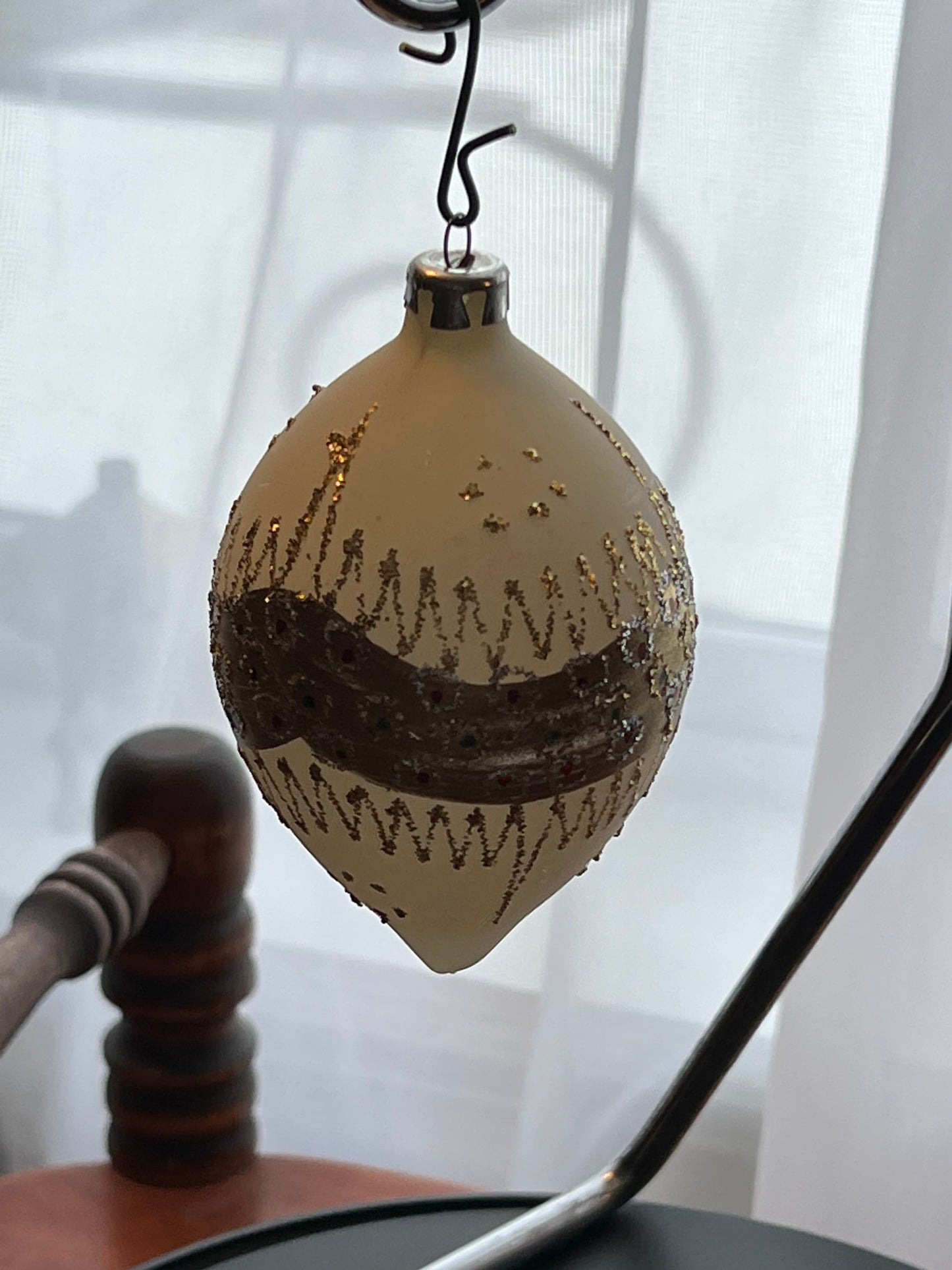 Vintage Glass Christmas Holiday Ornaments ornament glitter gold oval cream Lover Antiques and Vintage