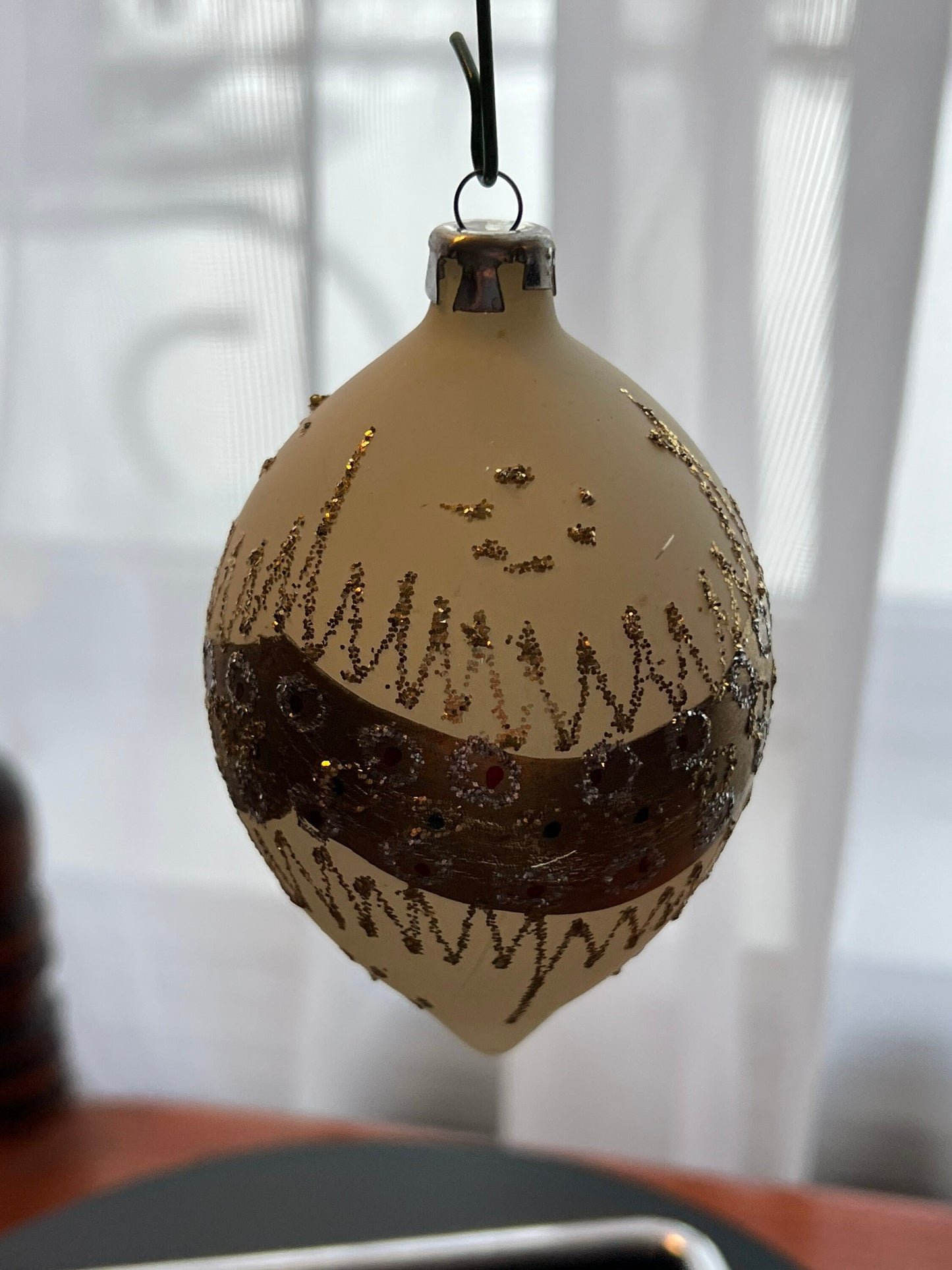 Vintage Glass Christmas Holiday Ornaments ornament glitter gold oval cream Lover Antiques and Vintage