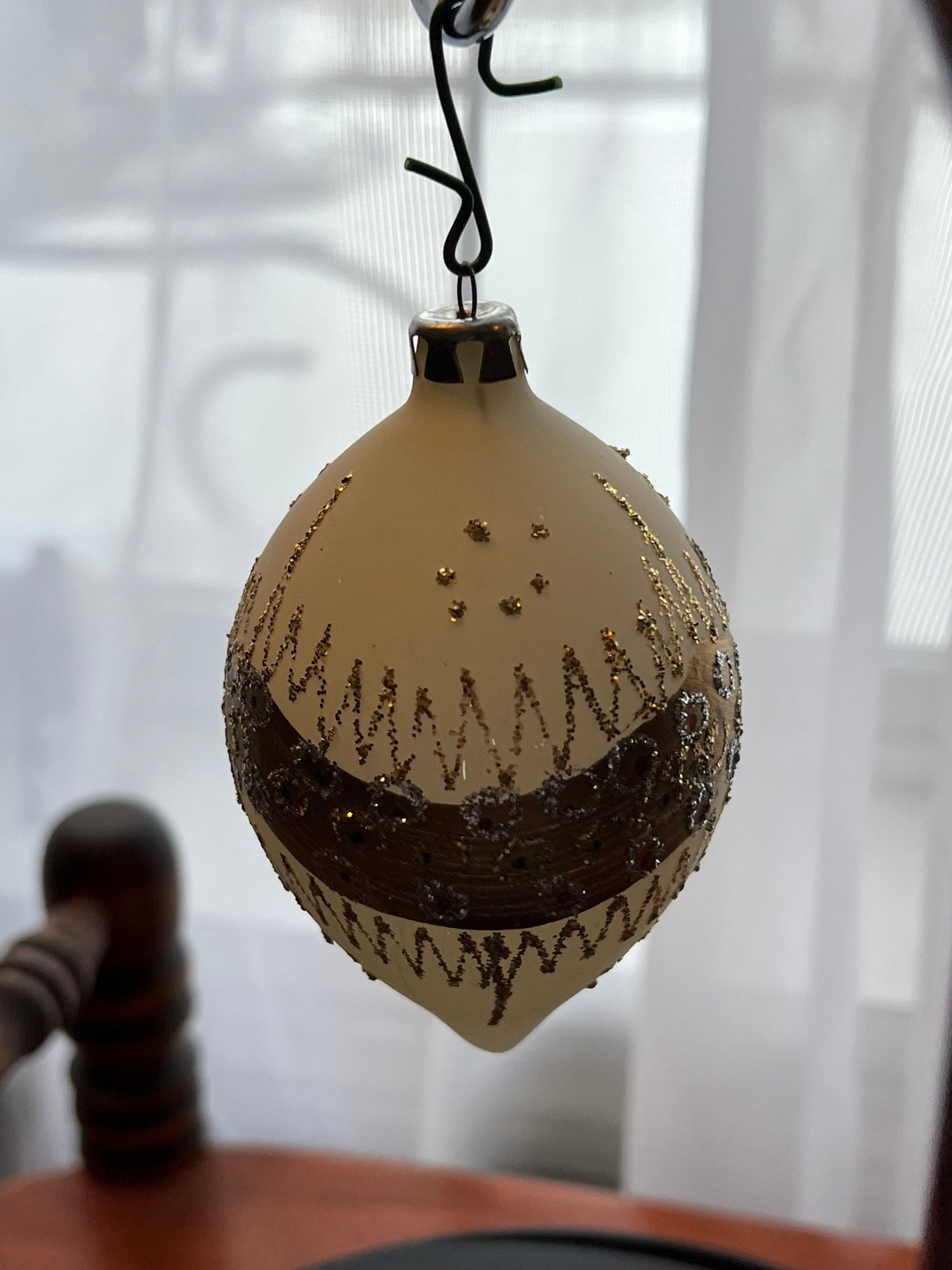 Vintage Glass Christmas Holiday Ornaments ornament glitter gold oval cream Lover Antiques and Vintage