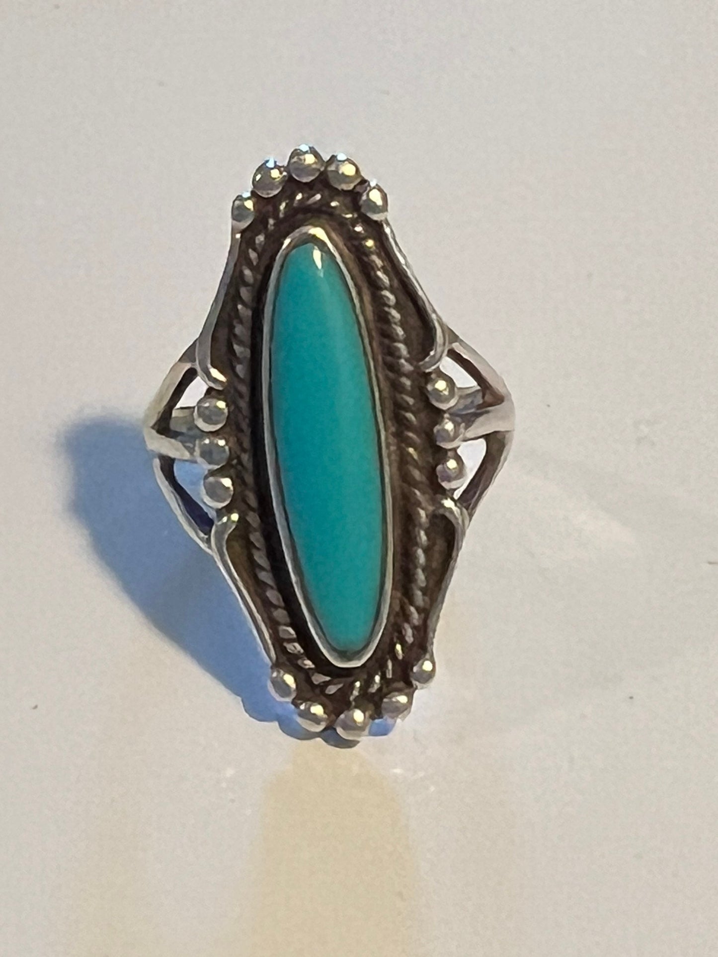 Vintage Navajo Sterling Silver Ring with Turquoise Bell Trading Post Southwest Pretty Things