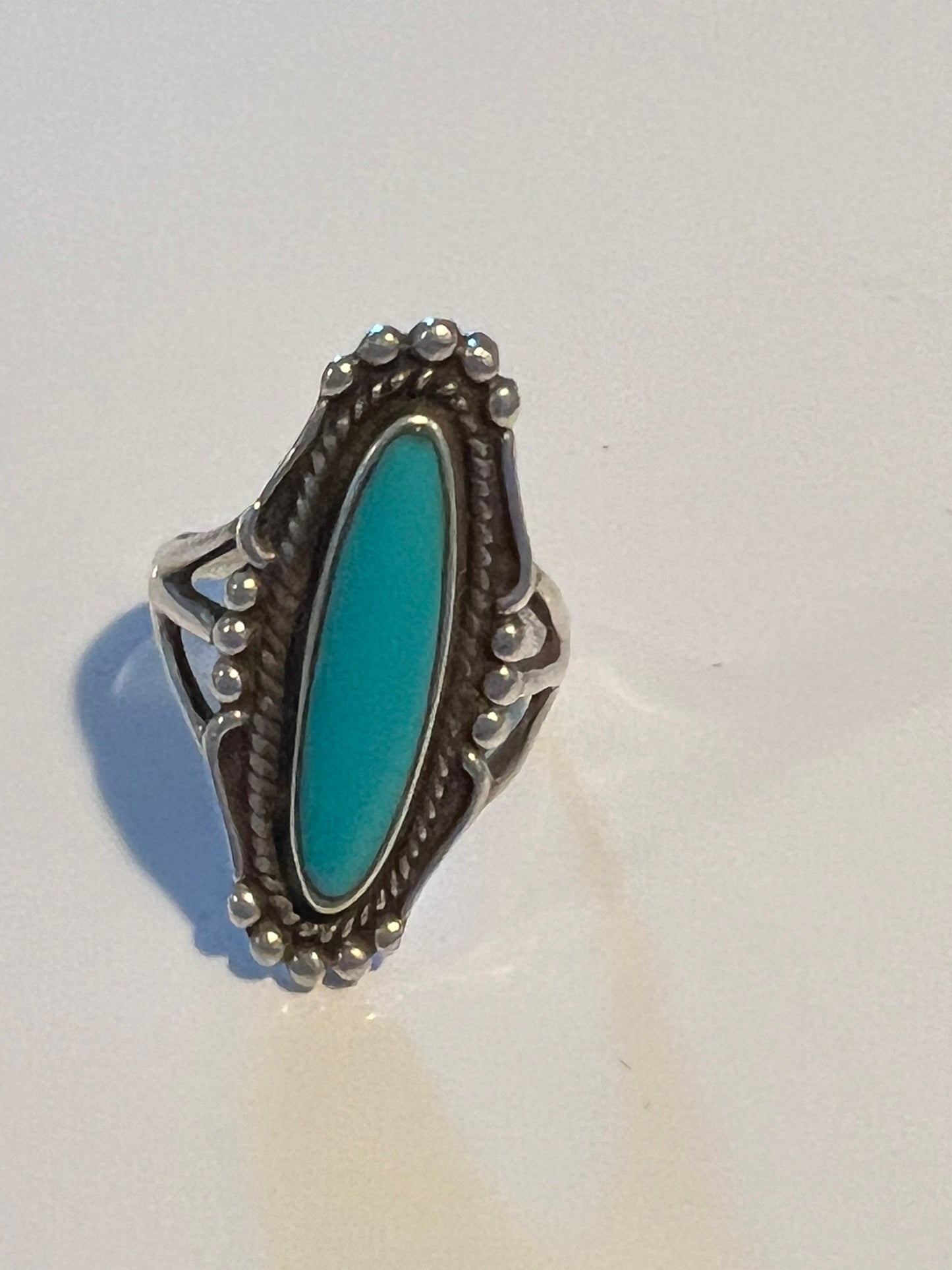 Vintage Navajo Sterling Silver Ring with Turquoise Bell Trading Post Southwest Pretty Things