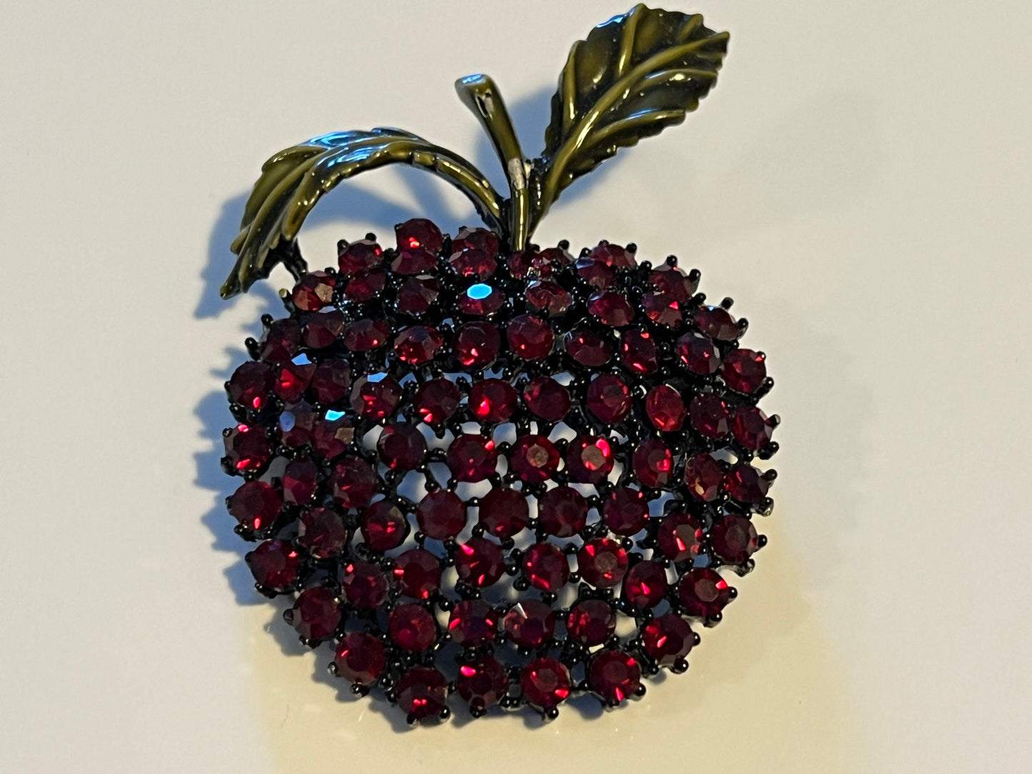 Vintage Albert Weiss Red Apple Rhinestone Brooche and Matching Earrings Japanned Jewelry Set Ruby Style Lover Antiques and Vintage