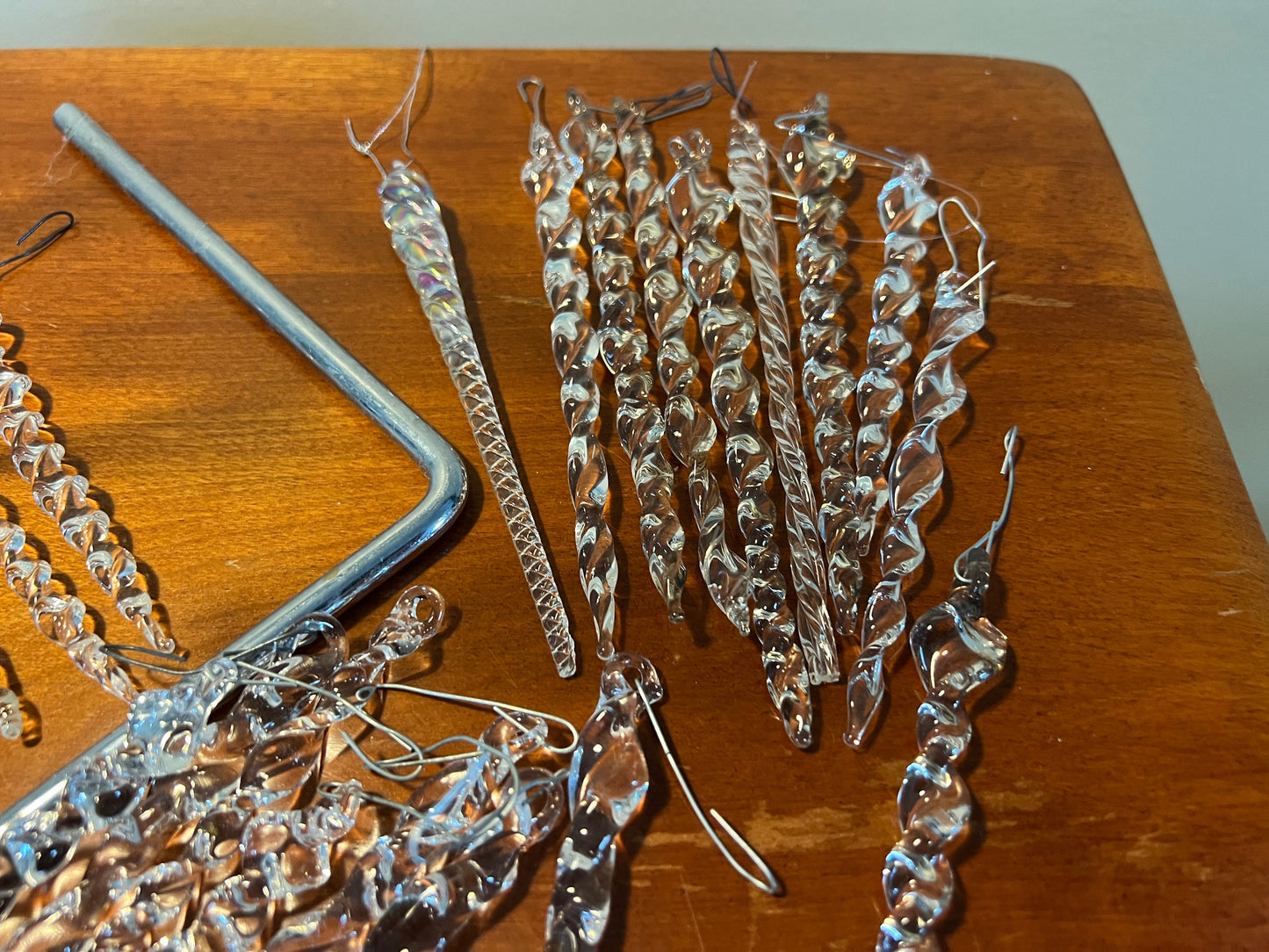 Vintage Crystal Glass Art Icicles Set of 5 Icicle Christmas Ornament Iridescent Crystal Glass Art Glass Icicles Lover Antiques and Vintage