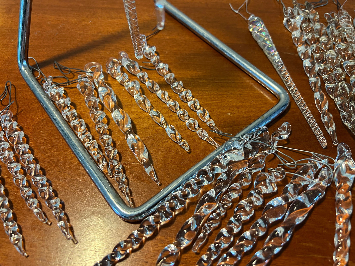 Vintage Crystal Glass Art Icicles Set of 5 Icicle Christmas Ornament Iridescent Crystal Glass Art Glass Icicles Lover Antiques and Vintage