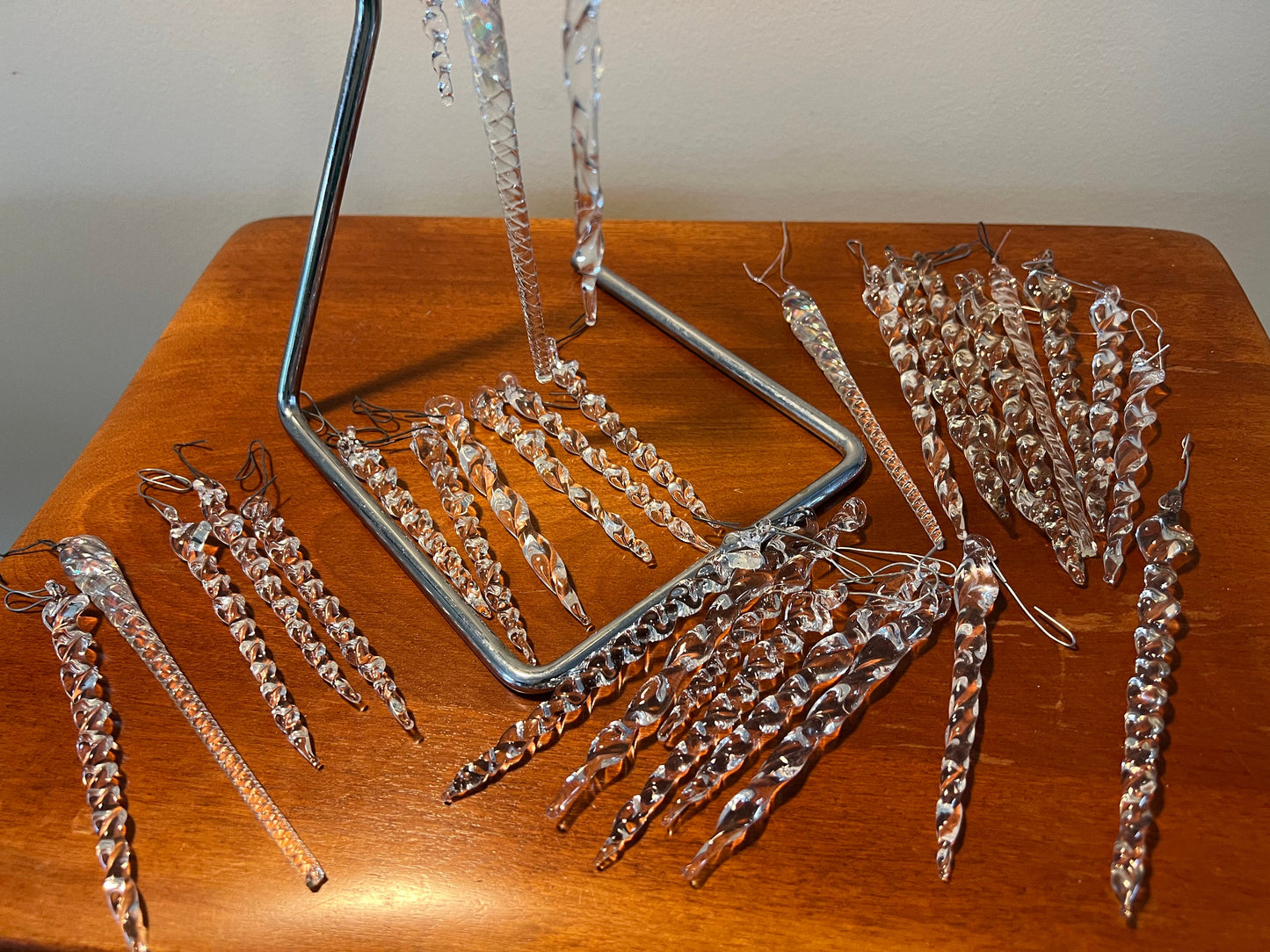 Vintage Crystal Glass Art Icicles Set of 5 Icicle Christmas Ornament Iridescent Crystal Glass Art Glass Icicles Lover Antiques and Vintage