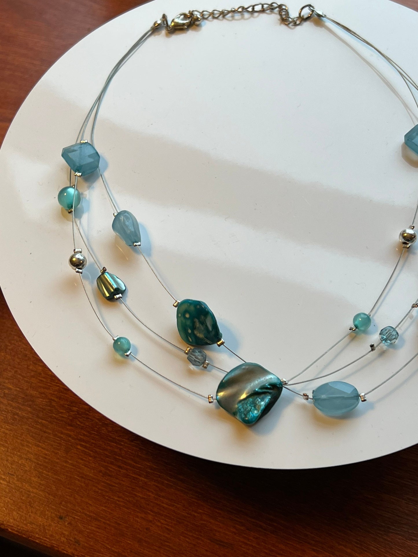 Vintage Sea Blue Stone Necklace Layered Jewelry Multiple Stones