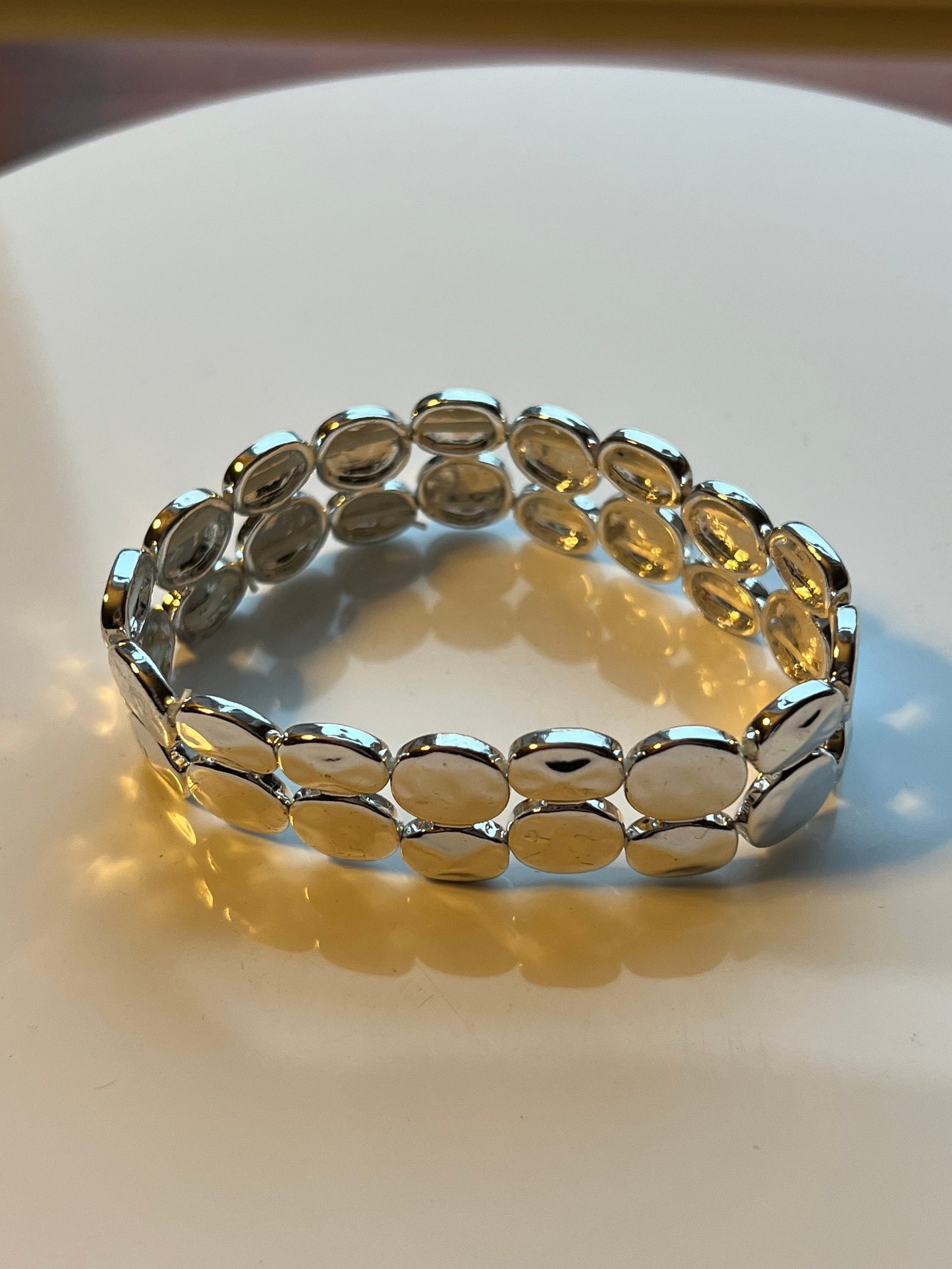 Vintage Double Row Circle Bracelet Silver Tone Mid Century Style Bracelets Jewelry Circles