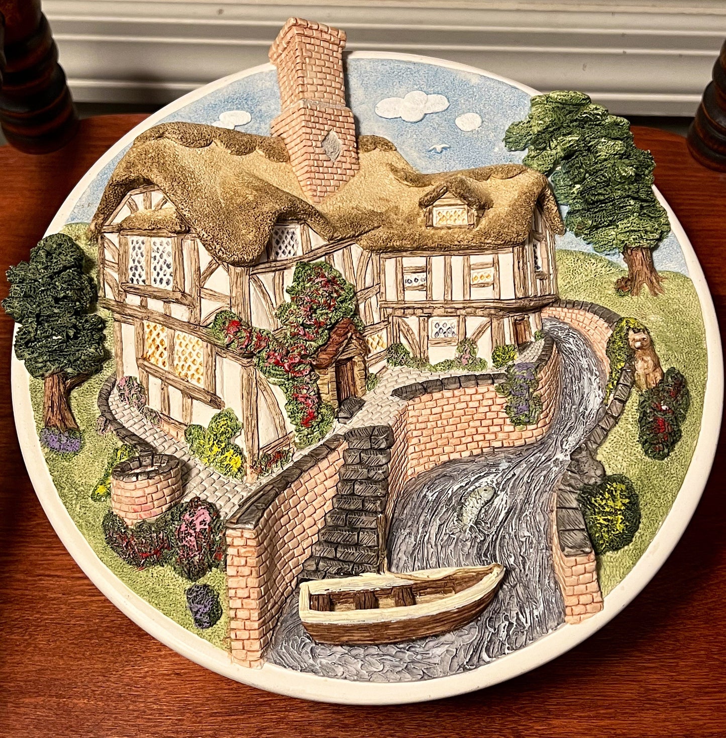 Vintage David Winter Cottages on the Riverbank Collectors Guild Wall Plate handmade hand painted Great Britain figures figurines