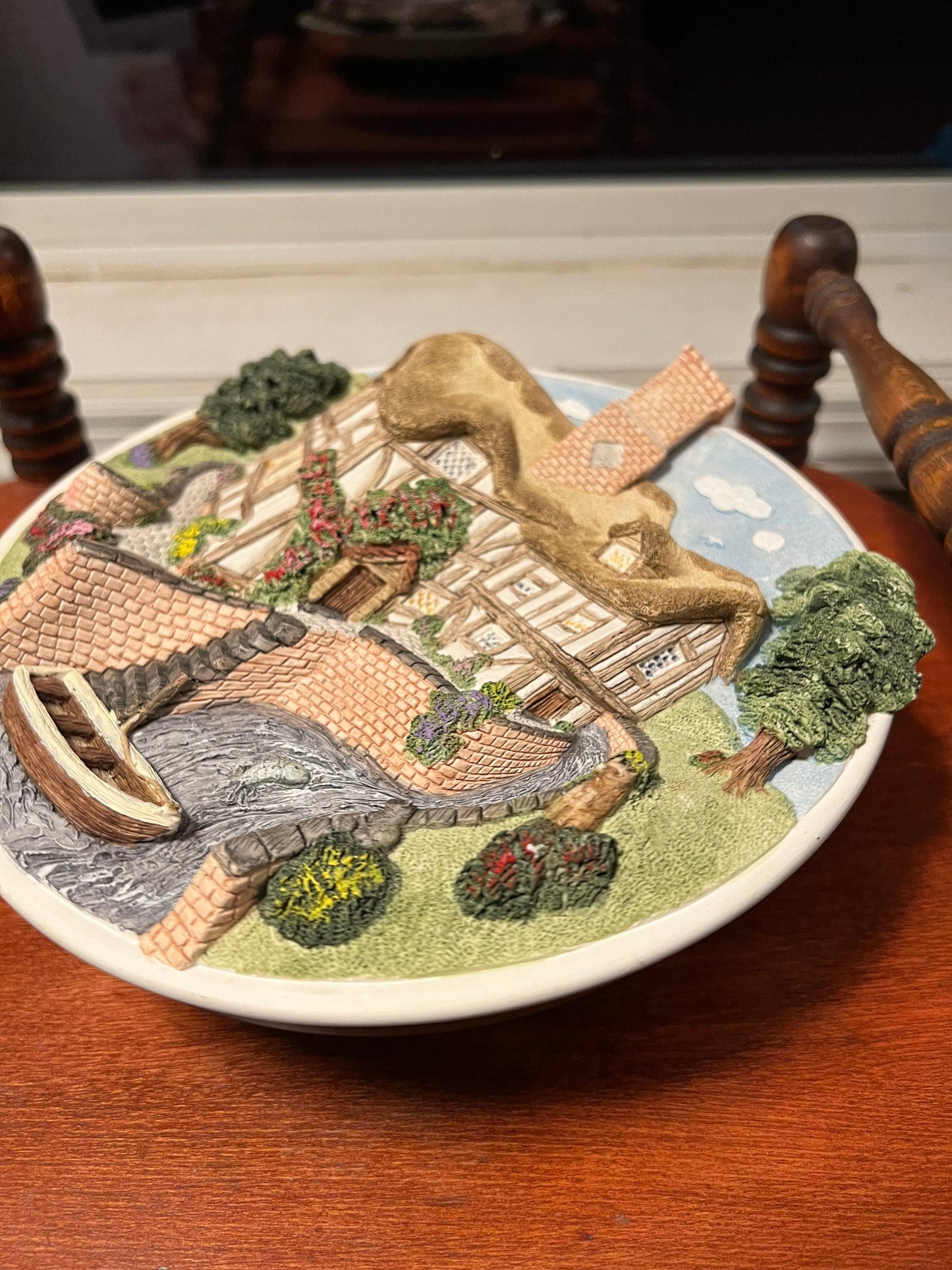 Vintage David Winter Cottages on the Riverbank Collectors Guild Wall Plate handmade hand painted Great Britain figures figurines