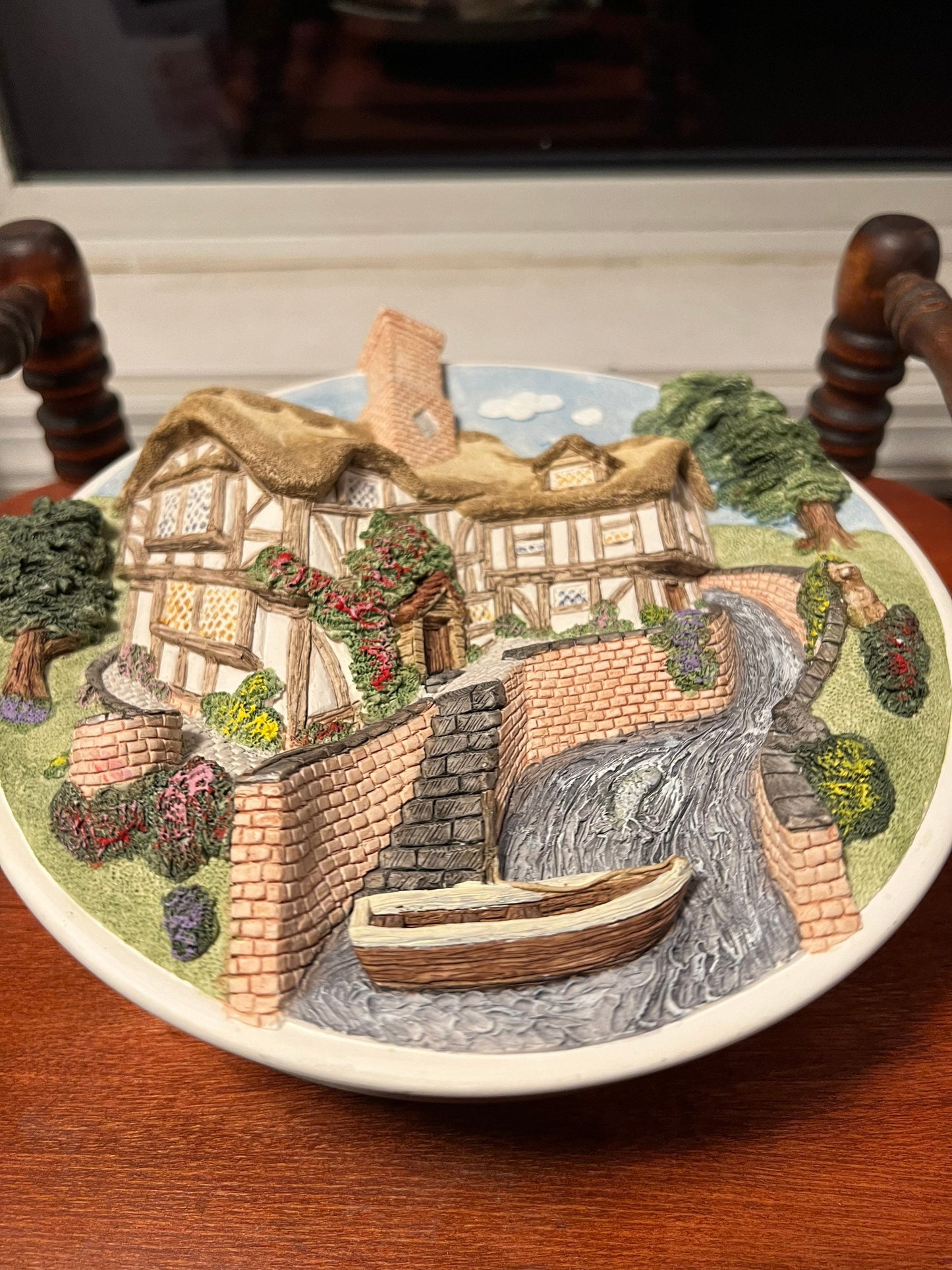 Vintage David Winter Cottages on the Riverbank Collectors Guild Wall Plate handmade hand painted Great Britain figures figurines