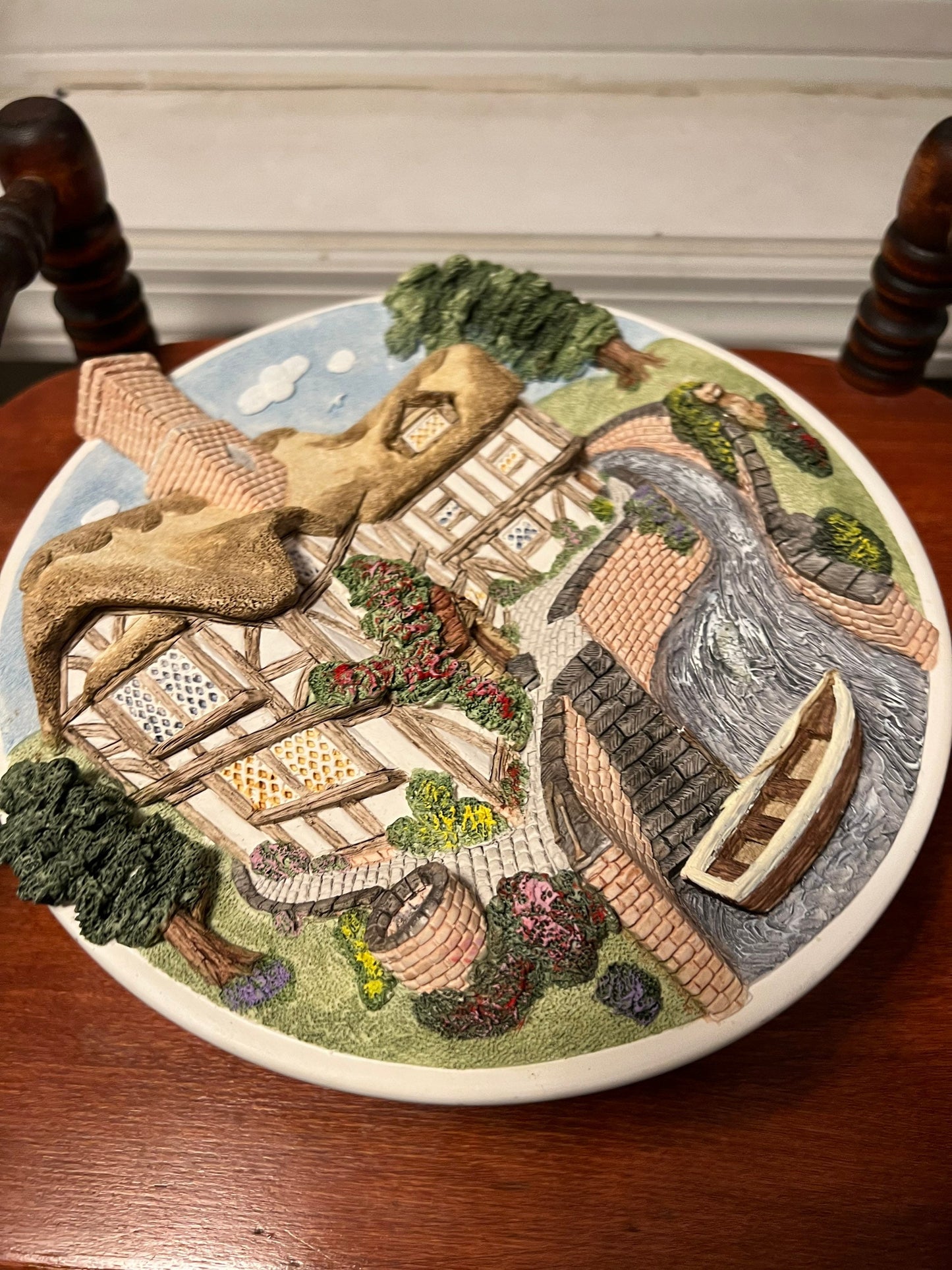 Vintage David Winter Cottages on the Riverbank Collectors Guild Wall Plate handmade hand painted Great Britain figures figurines