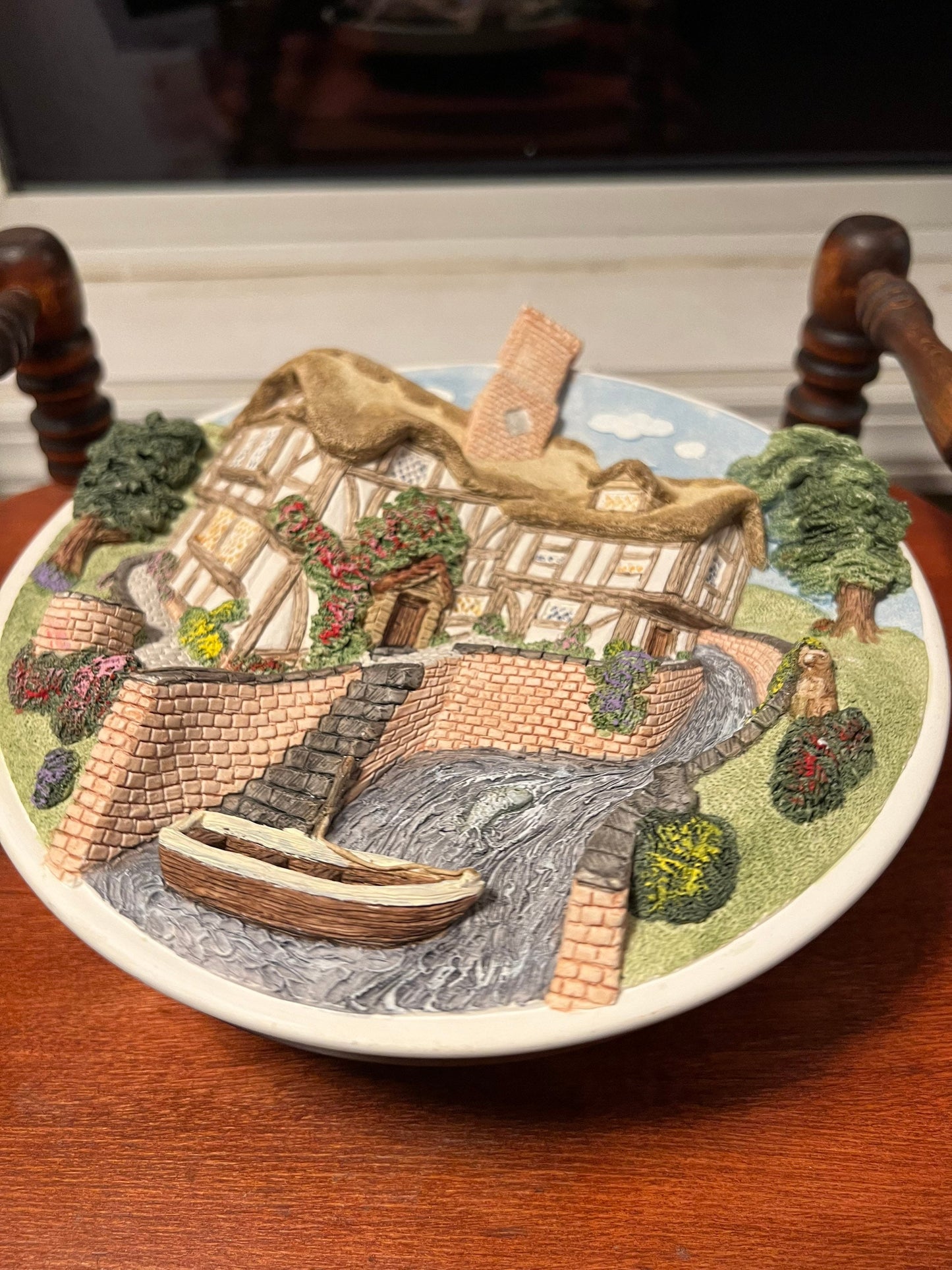 Vintage David Winter Cottages on the Riverbank Collectors Guild Wall Plate handmade hand painted Great Britain figures figurines