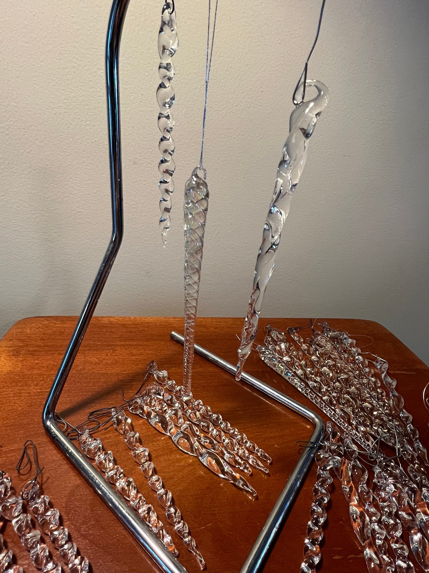 Vintage Crystal Glass Art Icicles Set of 5 Icicle Christmas Ornament Iridescent Crystal Glass Art Glass Icicles Lover Antiques and Vintage