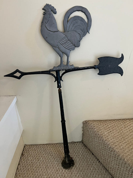 Vintage Rooster Sculpture and Stand 34” Roosters Weathervane Style Post