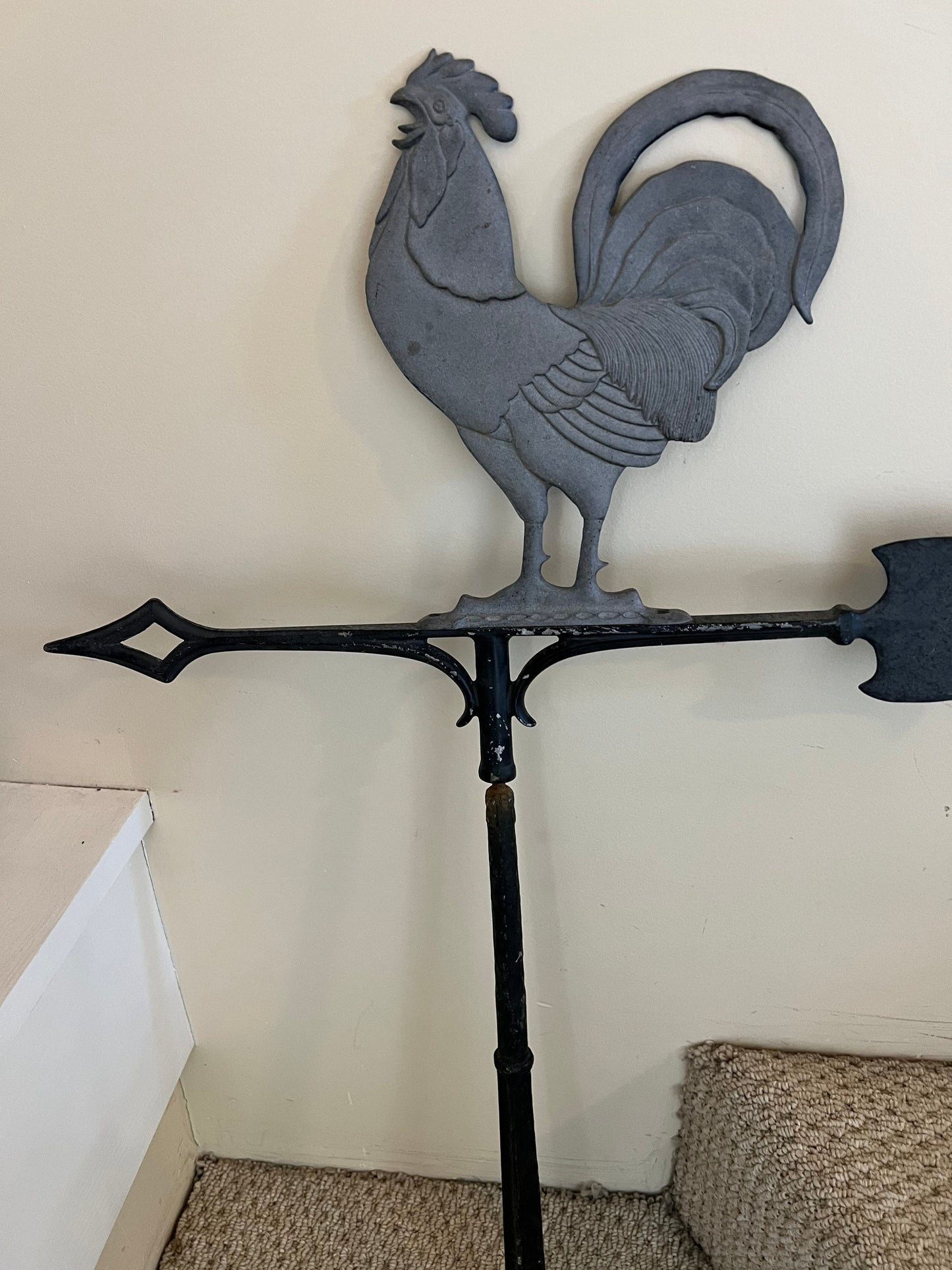 Vintage Rooster Sculpture and Stand 34” Roosters Weathervane Style Post