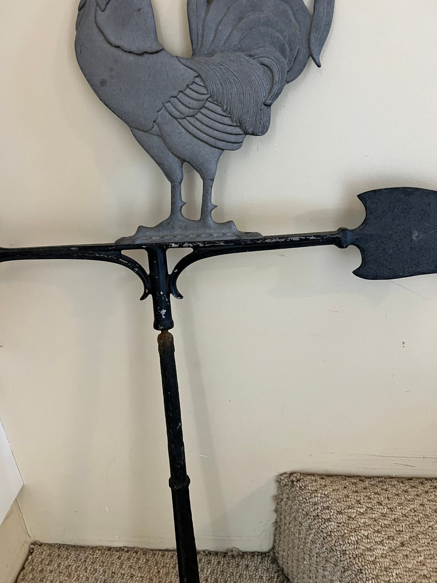 Vintage Rooster Sculpture and Stand 34” Roosters Weathervane Style Post