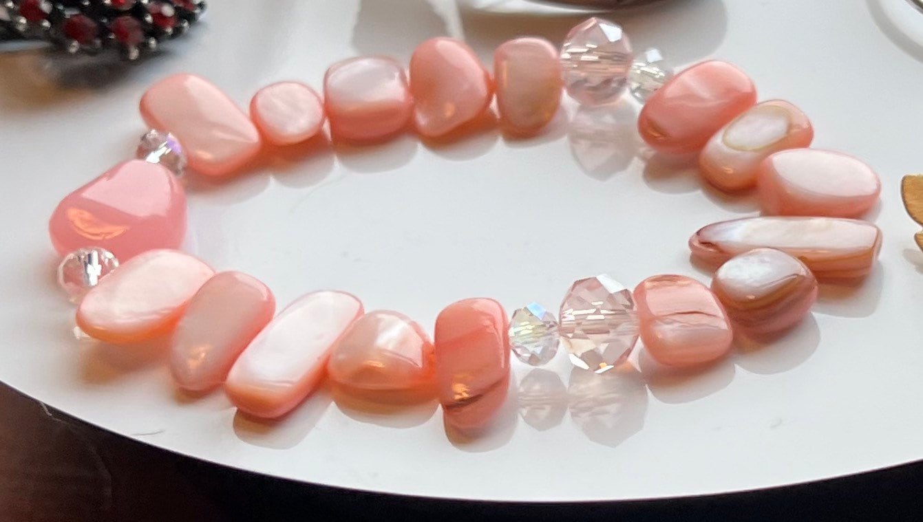 Vintage Pink Stones Bracelet Charm bracelet love Valentine’s Day Gift beads jewelry