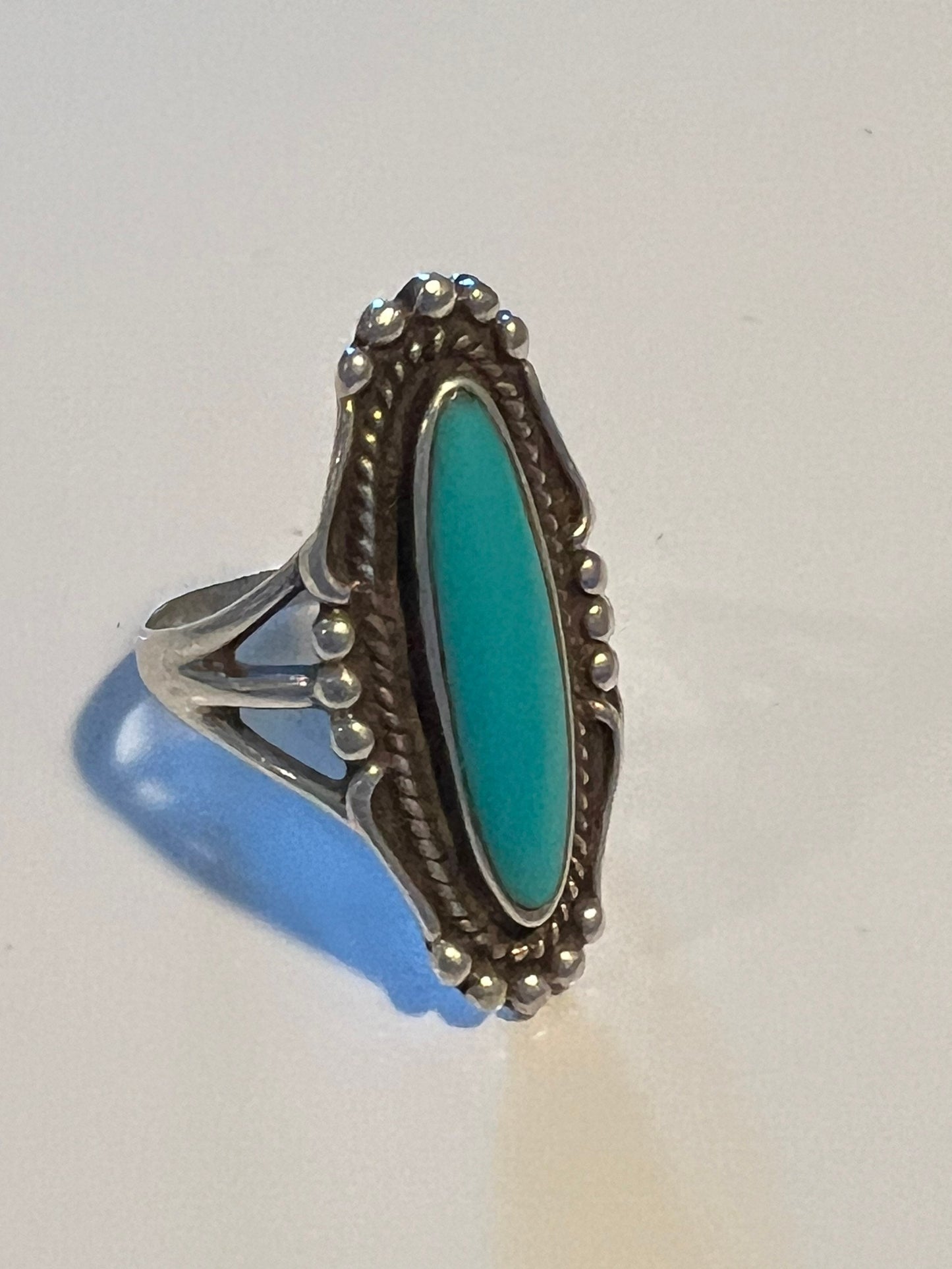Vintage Navajo Sterling Silver Ring with Turquoise Bell Trading Post Southwest Pretty Things