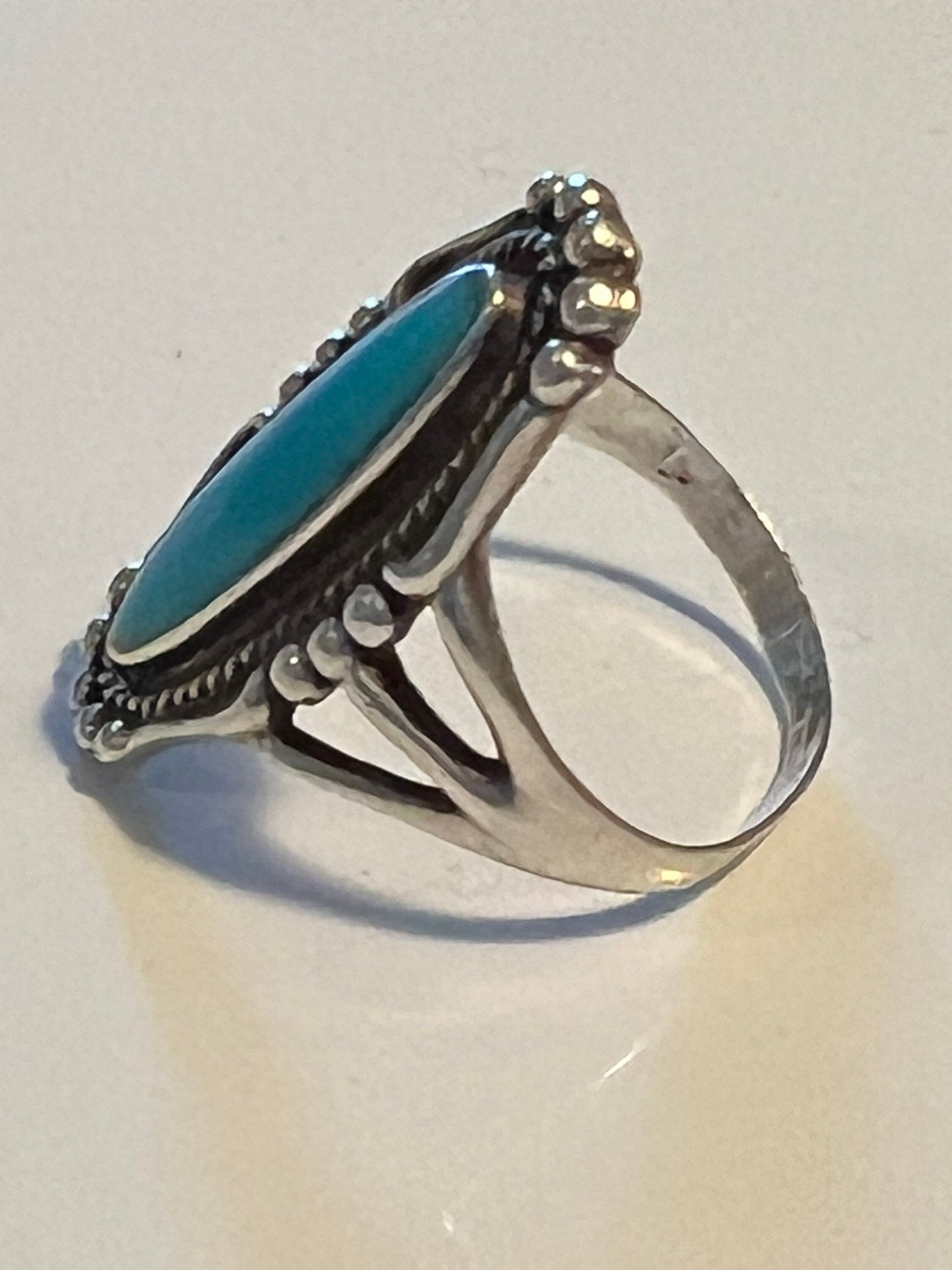 Vintage Navajo Sterling Silver Ring with Turquoise Bell Trading Post Southwest Pretty Things