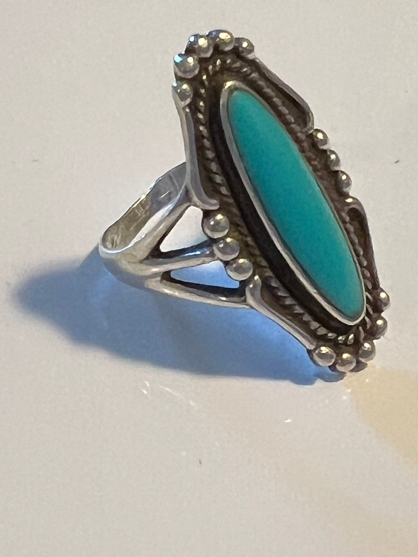 Vintage Navajo Sterling Silver Ring with Turquoise Bell Trading Post Southwest Pretty Things