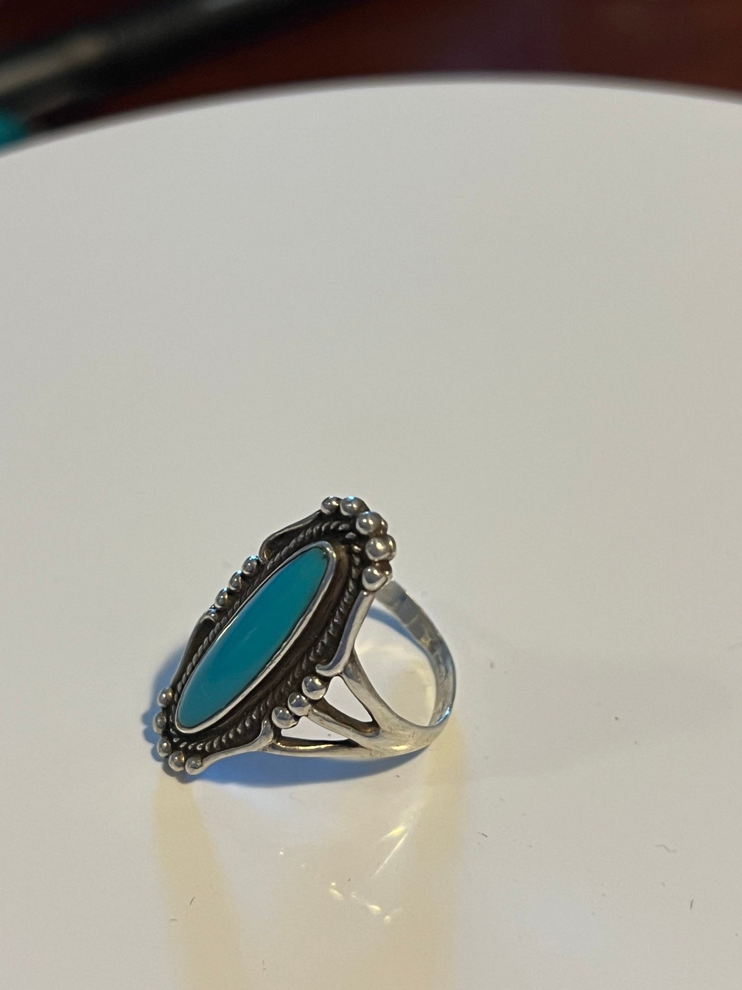 Vintage Navajo Sterling Silver Ring with Turquoise Bell Trading Post Southwest Pretty Things