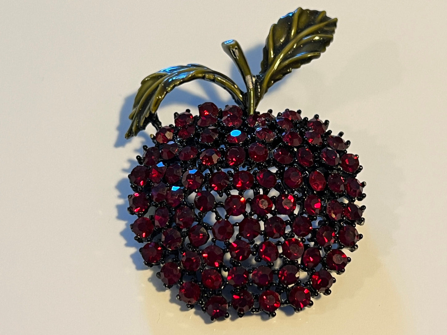 Vintage Albert Weiss Red Apple Rhinestone Brooche and Matching Earrings Japanned Jewelry Set Ruby Style Lover Antiques and Vintage