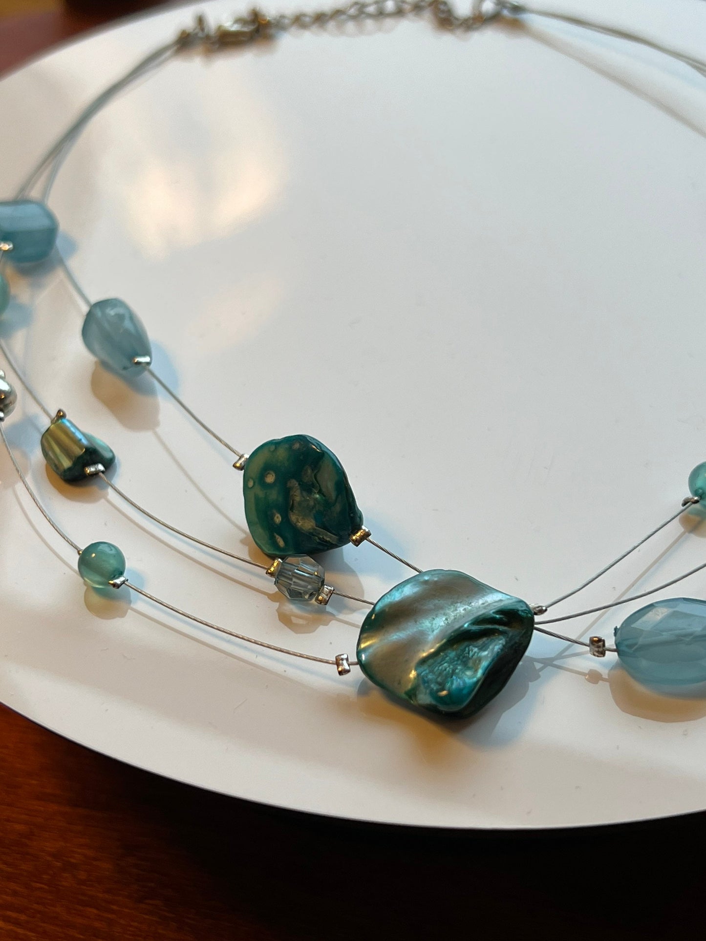 Vintage Sea Blue Stone Necklace Layered Jewelry Multiple Stones