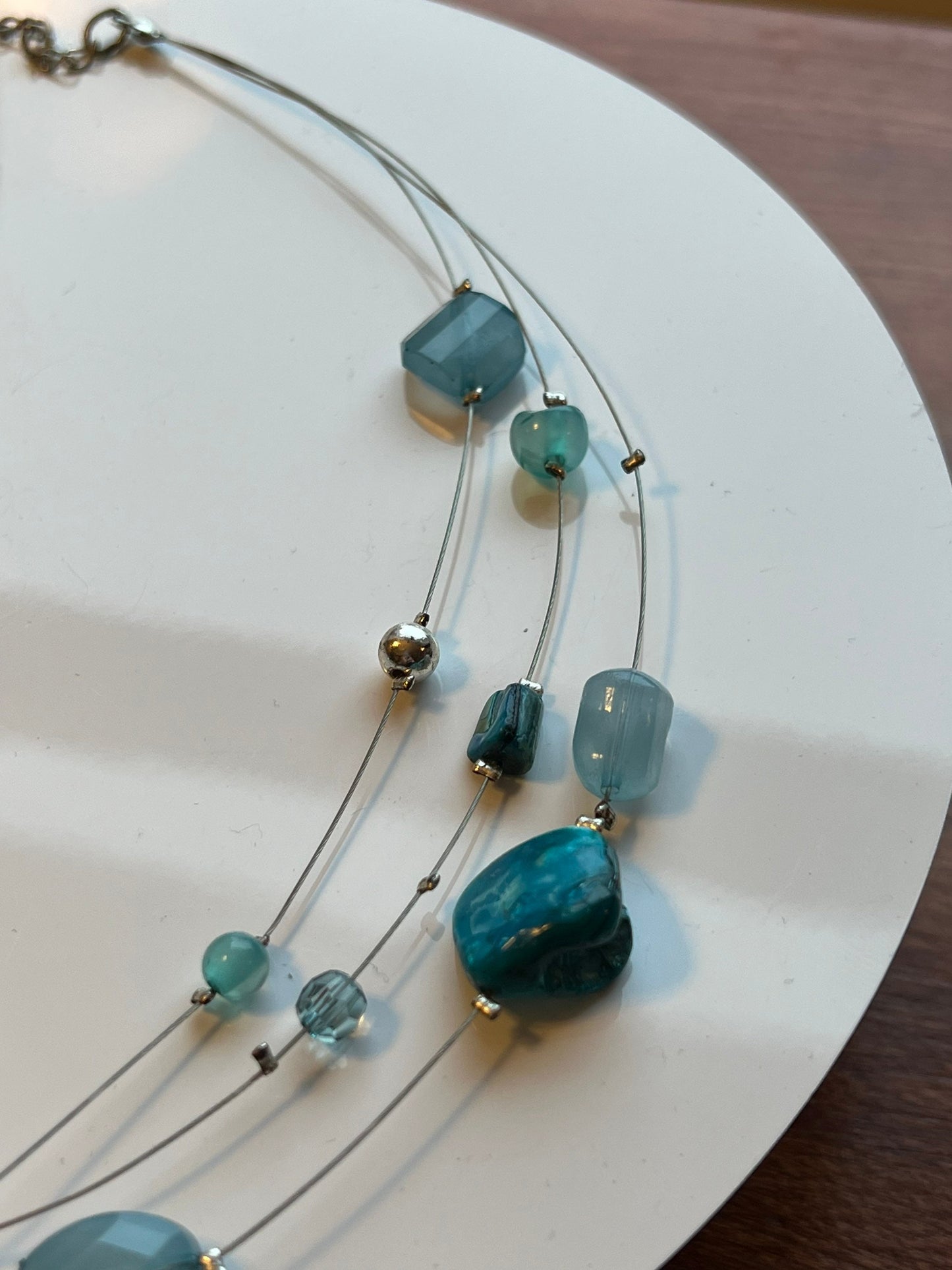 Vintage Sea Blue Stone Necklace Layered Jewelry Multiple Stones